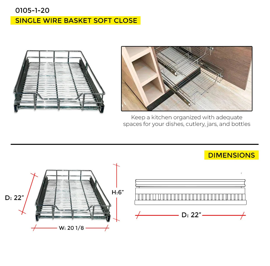 20'' SINGLE WIRE BASKET SOFT CLOSE (H: 6" - W: 20 1/8" - D: 22") - Image 3