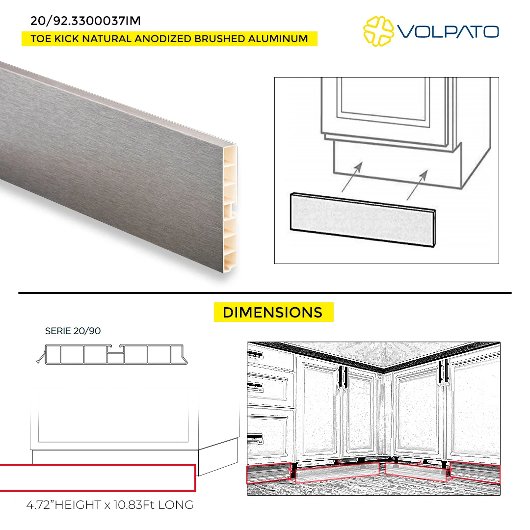 TOE KICK VOLPATO H120MM 4.72" H X 10.83' LONG ANODIZED BRUSHED ALUMINUM - Image 3