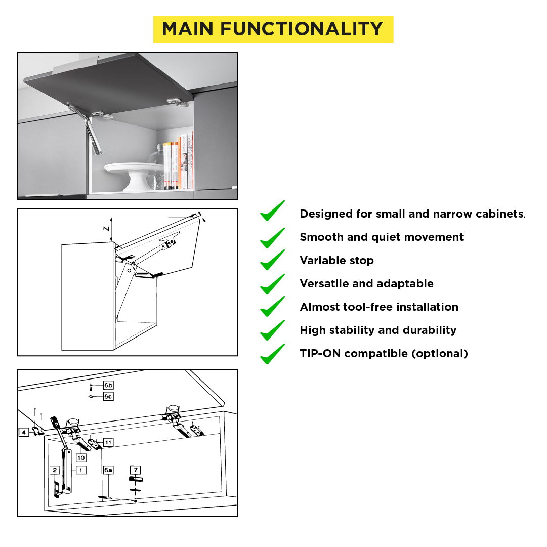 Aventos HK-XS Small Stay Lift, Lift Mechanism, PF=500-1500 (One-Sided Lift Mechanism), Nickel-Plated - Image 4