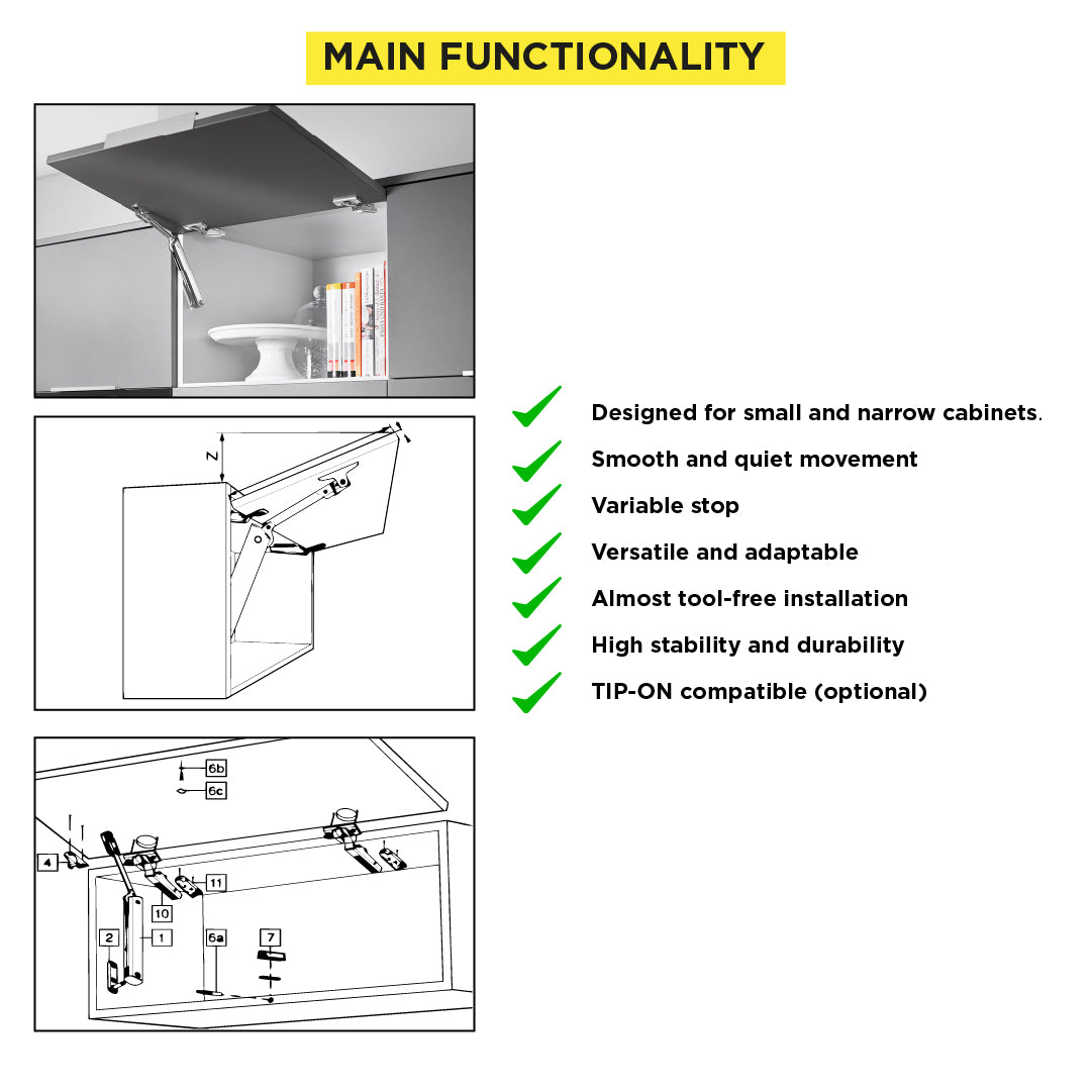 Aventos HK-XS Small Stay Lift, Lift Mechanism, PF=800-1800 (One-Sided Lift Mechanism), Nickel-Plated - Image 4