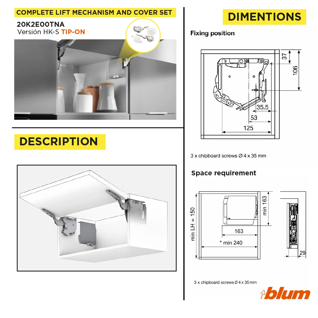 Aventos HK-S Stay Lift, Lift Mechanism (Set), PF=960-2215 (With 2 Pieces), for Screwing On, For TIP-ON, Light Gray/Stainless Steel Brushed - Image 3