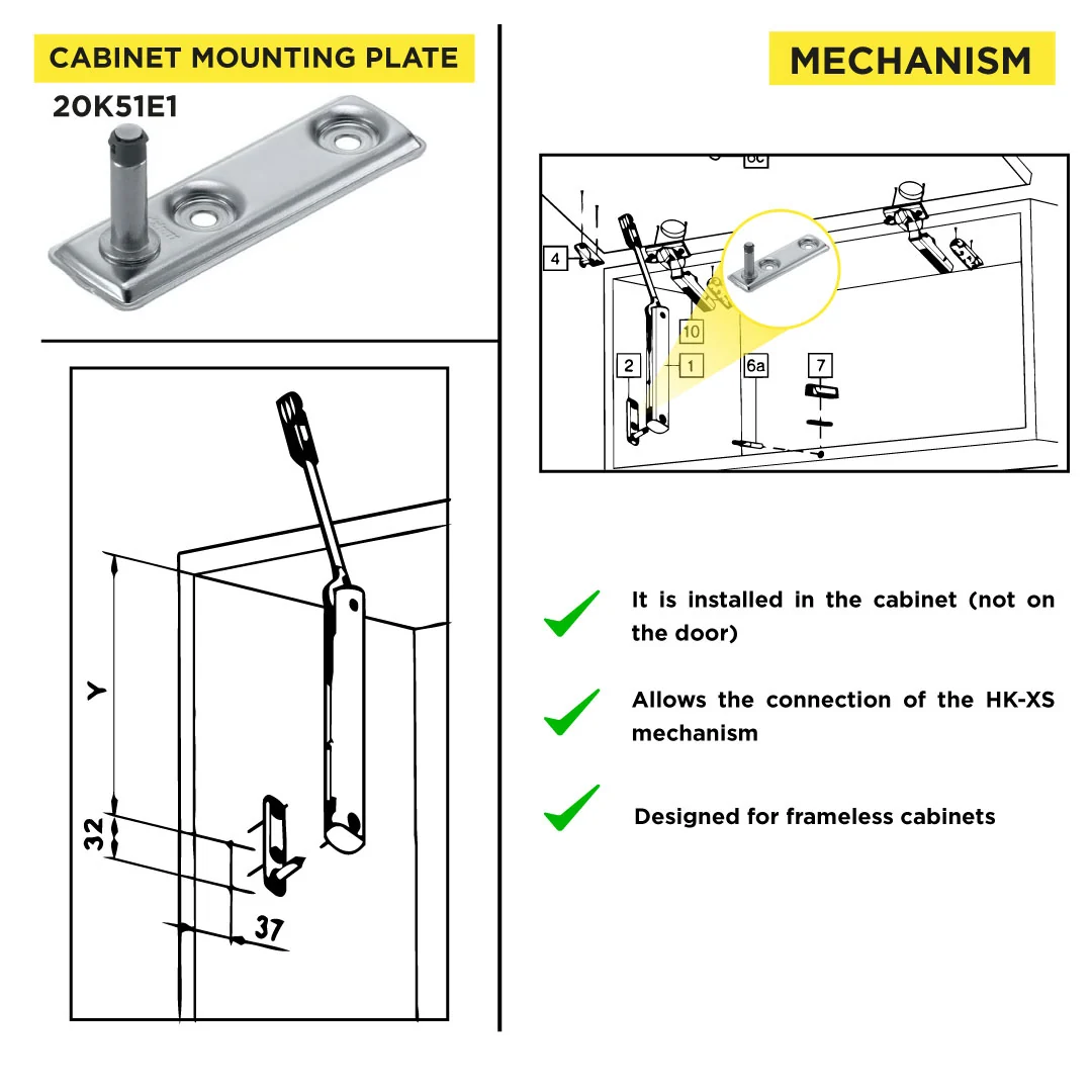 Aventos HK-XS Small Stay Lift, Cabinet Mounting Plate, EXPANDO, Nickel-Plated - Image 4