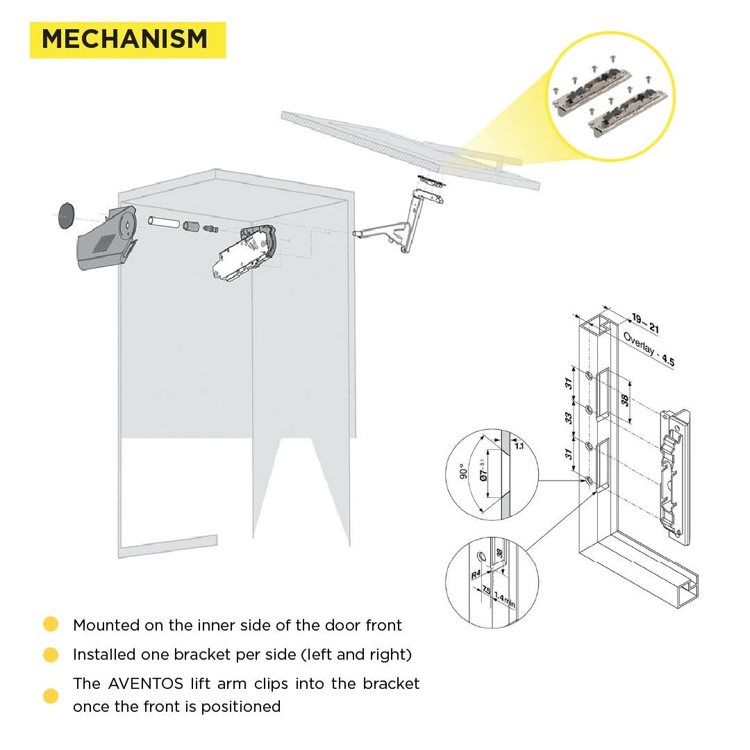 Aventos HS/HL/HK and HK Top Lift Systems, Arm Assembly Mounting Plate for Narrow Aluminum Frames, Screw-On, Nickel-Plated - Image 3