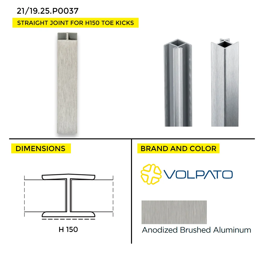 TOE KICK STRAIGHT JOINT VOLPATO FOR H150 5.90" ANODIZED BRUSHED ALUMINUM - Image 3