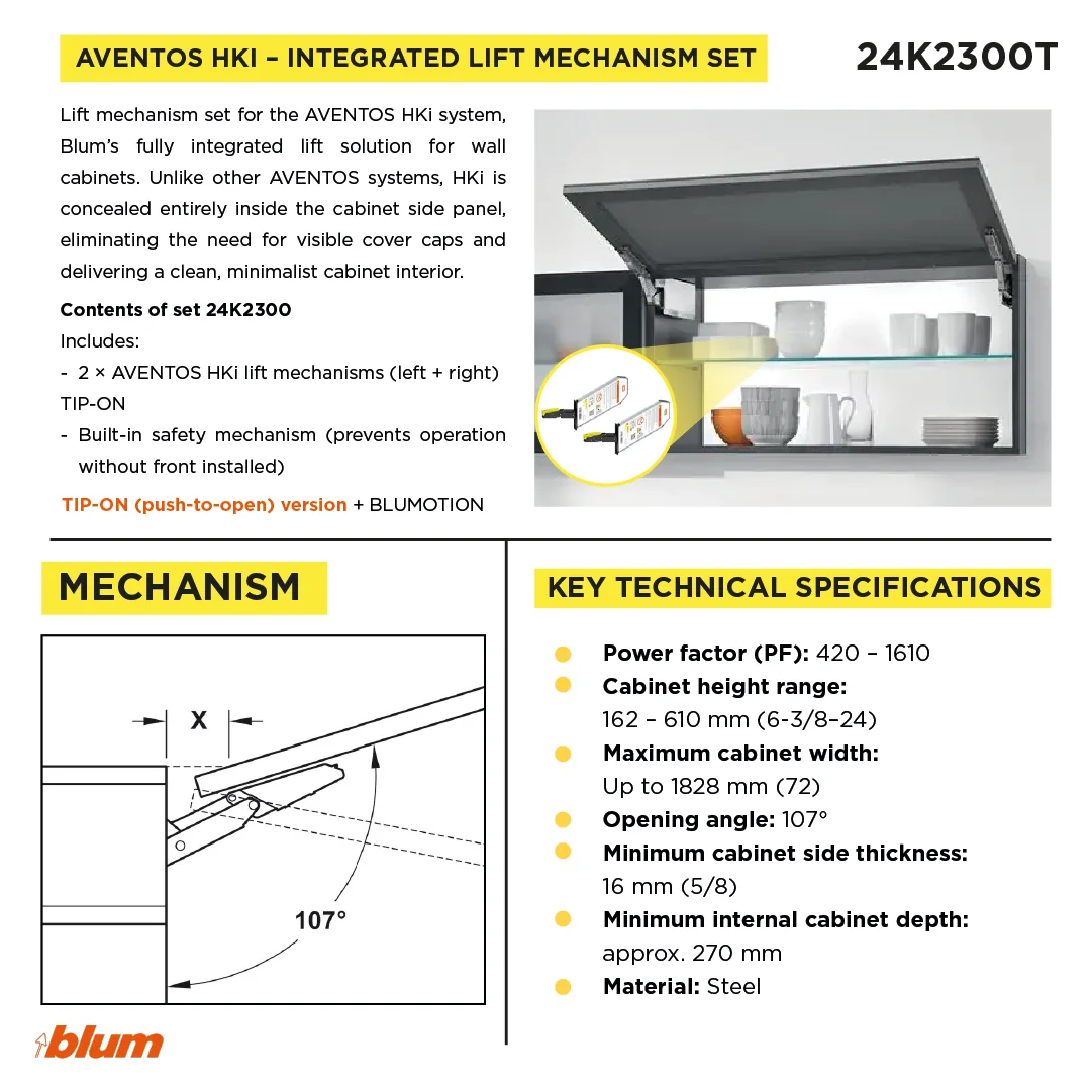 Aventos HKI, Lift Mechanism (Set), PF=420-1610 (With 2 Pieces), For TIP-ON, Onyx Black - Image 4