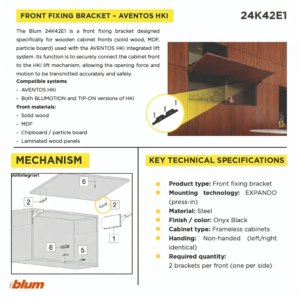 Aventos HKI, Front Fixing Bracket for Wood Fronts, EXPANDO, Onyx Black - Image 2