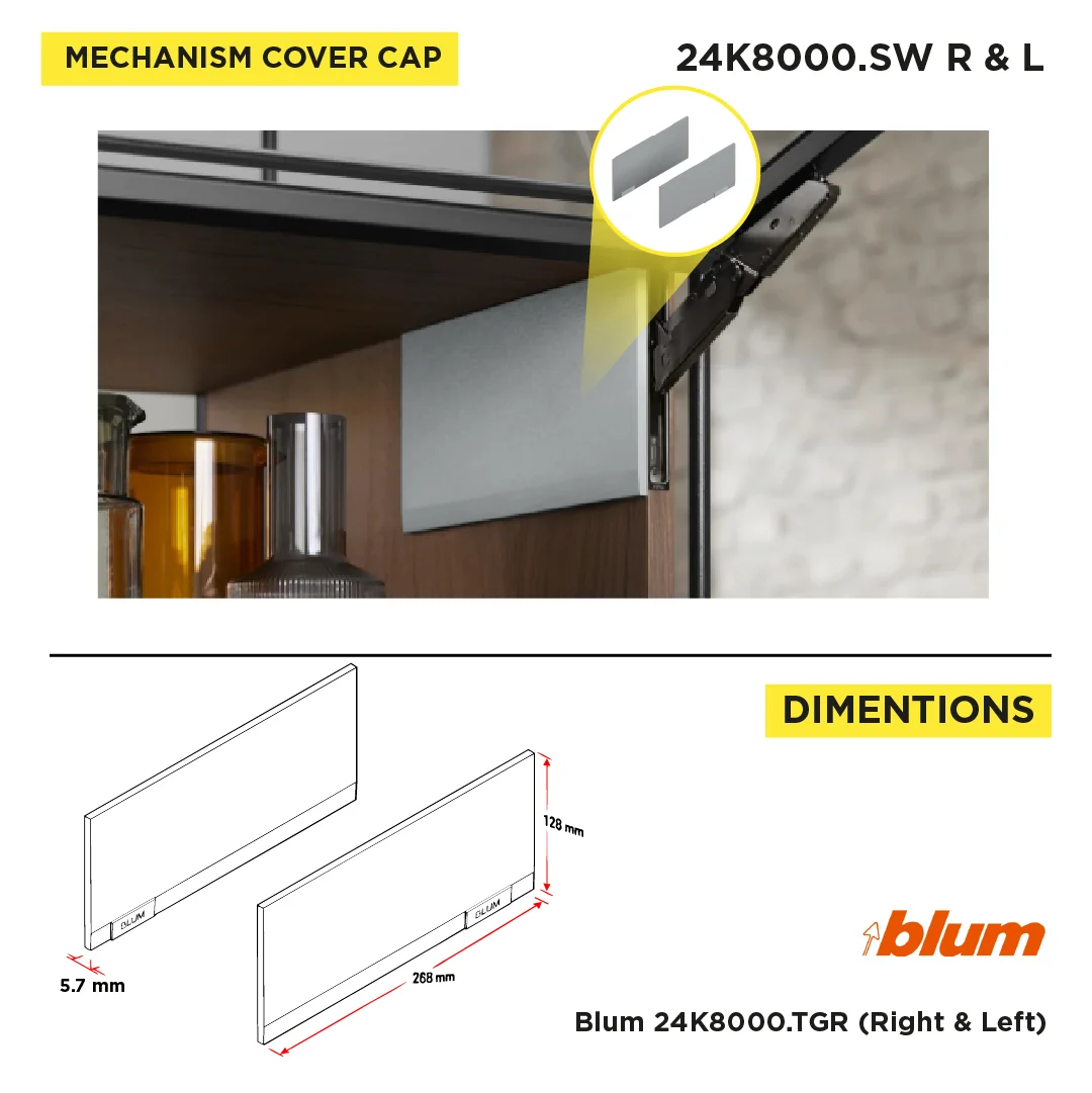 Aventos HKI, Lift Mechanism Cover Cap, Plain, Right+Left, Silk White/Stainless Steel Brushed - Image 2