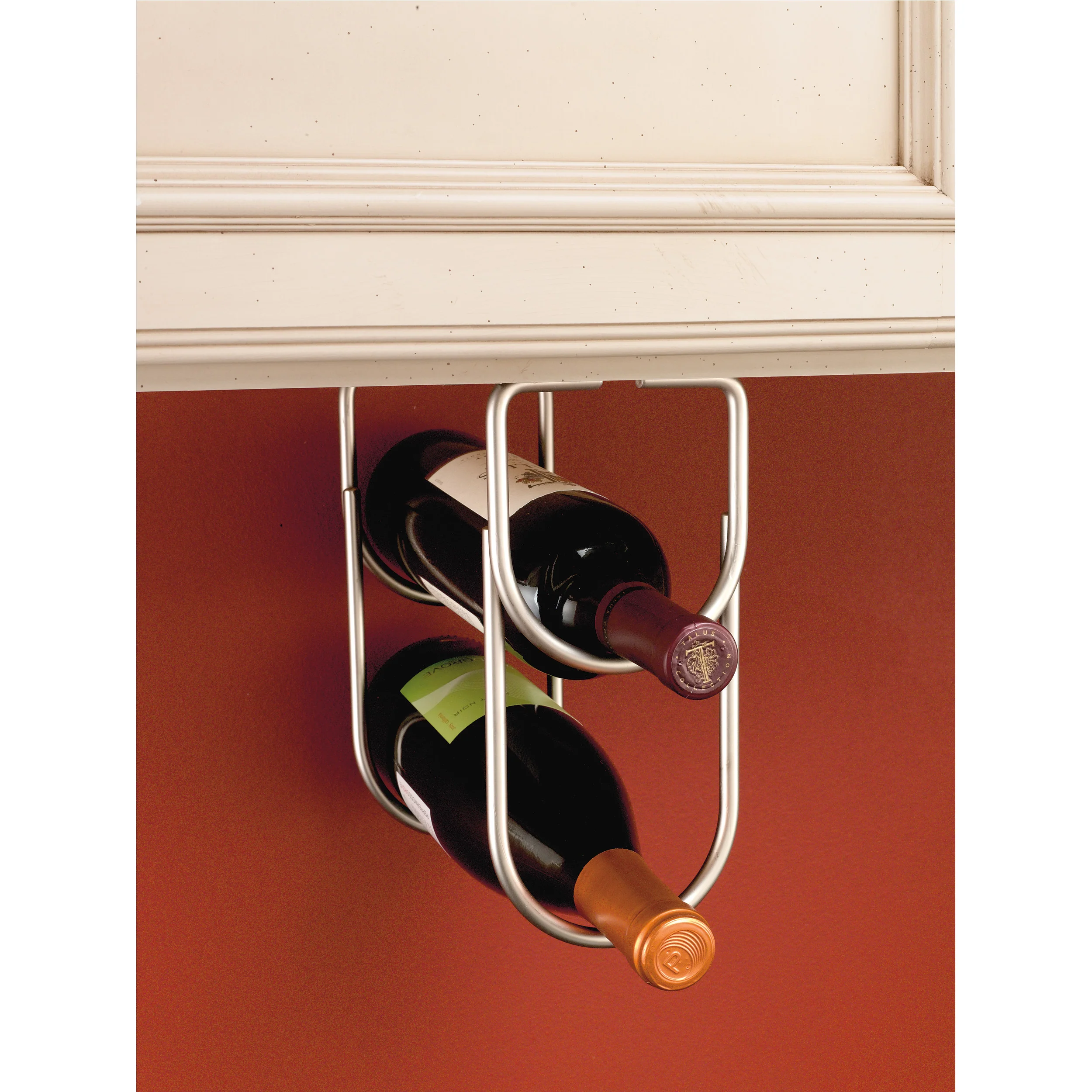 Satin Nickel Under Cabinet Double Wine Bottle Holder Satin Nickel 4.25 in (108 mm) W x 9 in (229 mm) D x 9 in (229 mm) H - Image 3