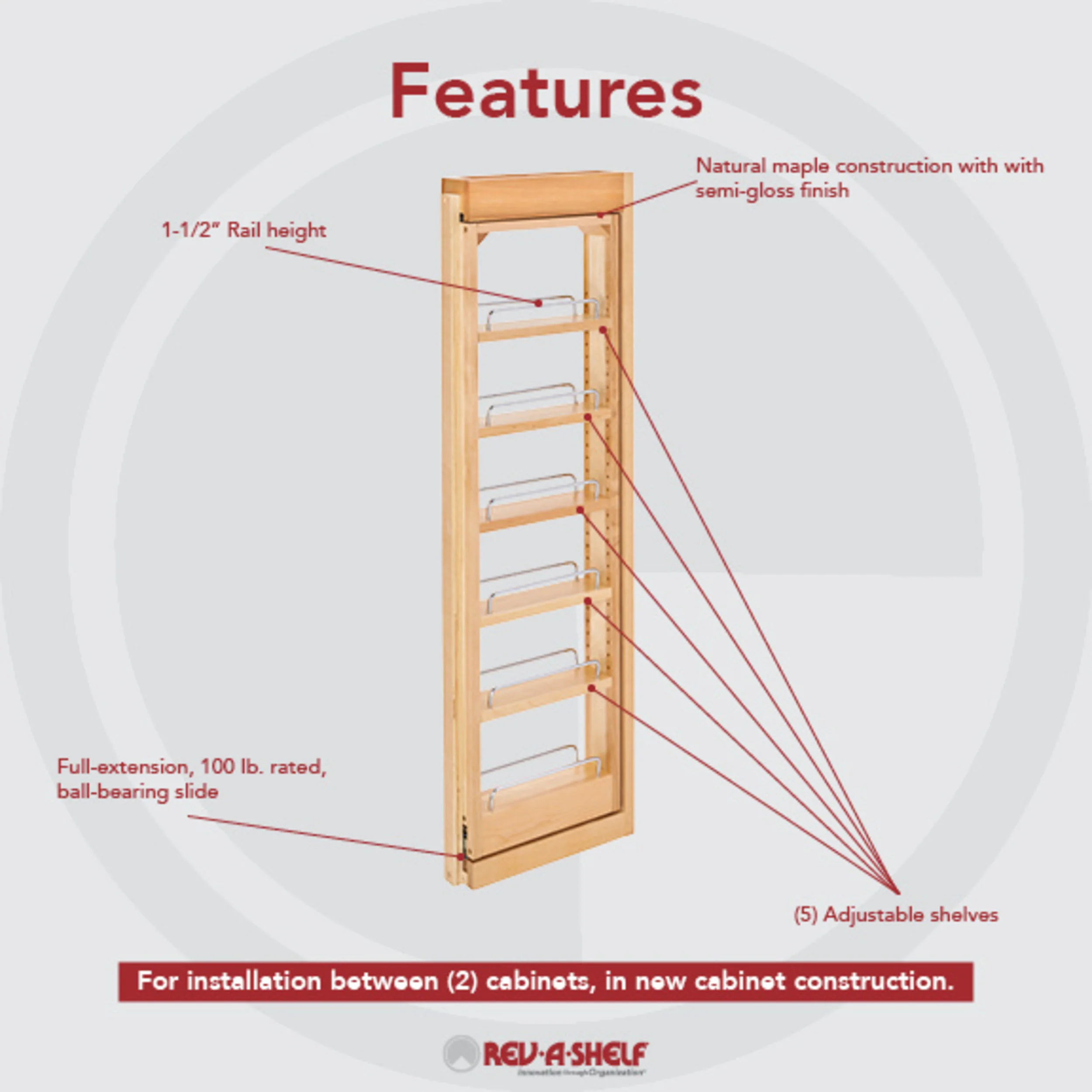 3 in. W x 39 in. H Pull-Out Between Cabinet Wall Filler Natural 3 in (76 mm) W x 11.13 in (283 mm) D x 39 in (991 mm) H - Image 6