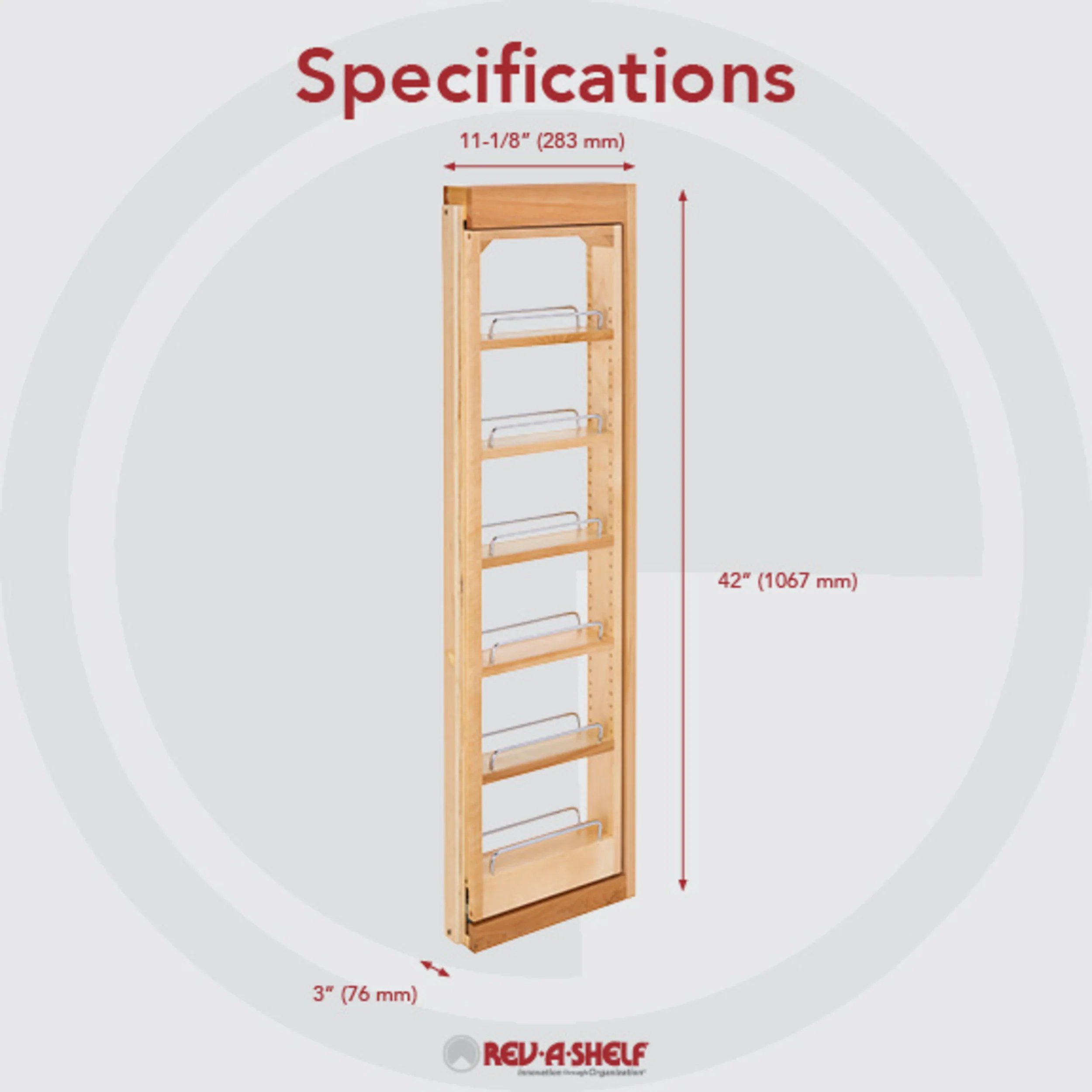 3 in. W x 42 in. H Pull-Out Between Cabinet Wall Filler Natural 3 in (76 mm) W x 11.13 in (283 mm) D x 42 in (1067 mm) H - Image 3