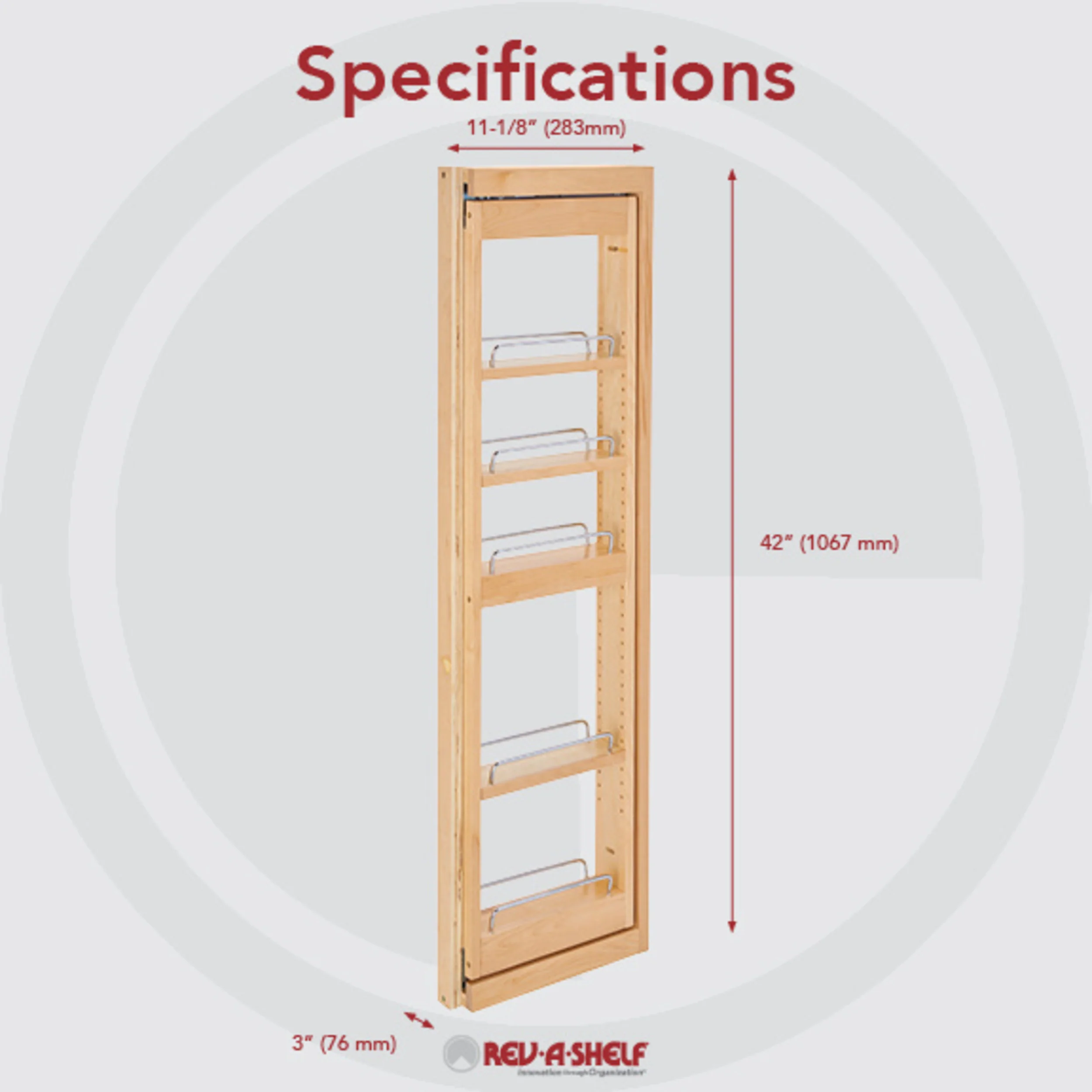 3 in. W x 42 in. H Pull-Out Between Cabinet Wall Filler w/Soft-Close Natural  3 in (76 mm) W x 11.13 in (283 mm) D x 42 in (1067 mm) H - Image 2