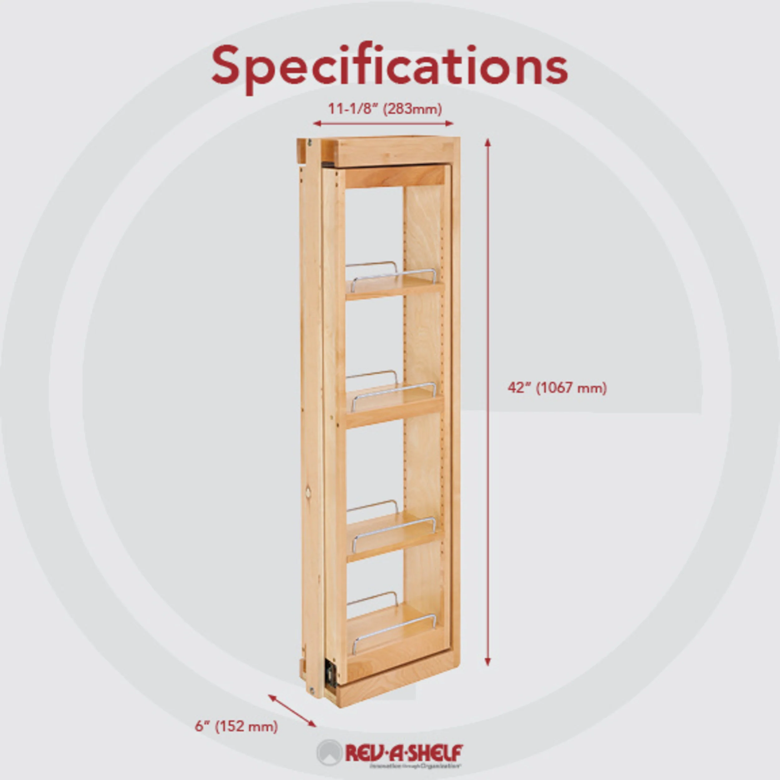 6 in. W x 42 in. H Pull-Out Between Cabinet Wall Filler w/Soft-Close Natural  6 in (152 mm) W x 11.13 in (283 mm) D x 42 in (1067 mm) H - Image 3