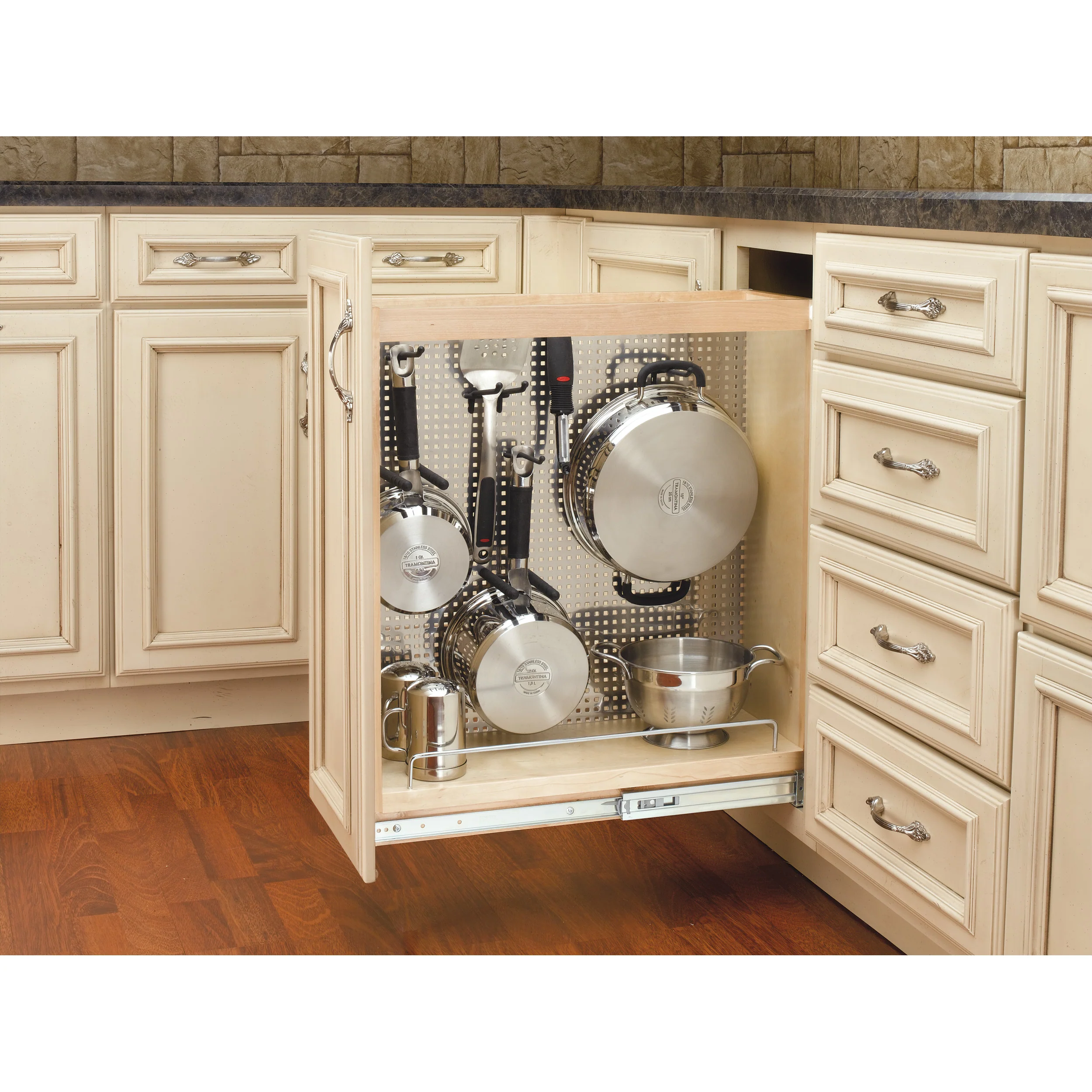 8 in Stainless Steel Base Cabinet Organizer w/Soft-Close Natural 8 in (203 mm) W x 21.65 in (550 mm) D x 25.5 in (648 mm) H - Image 2