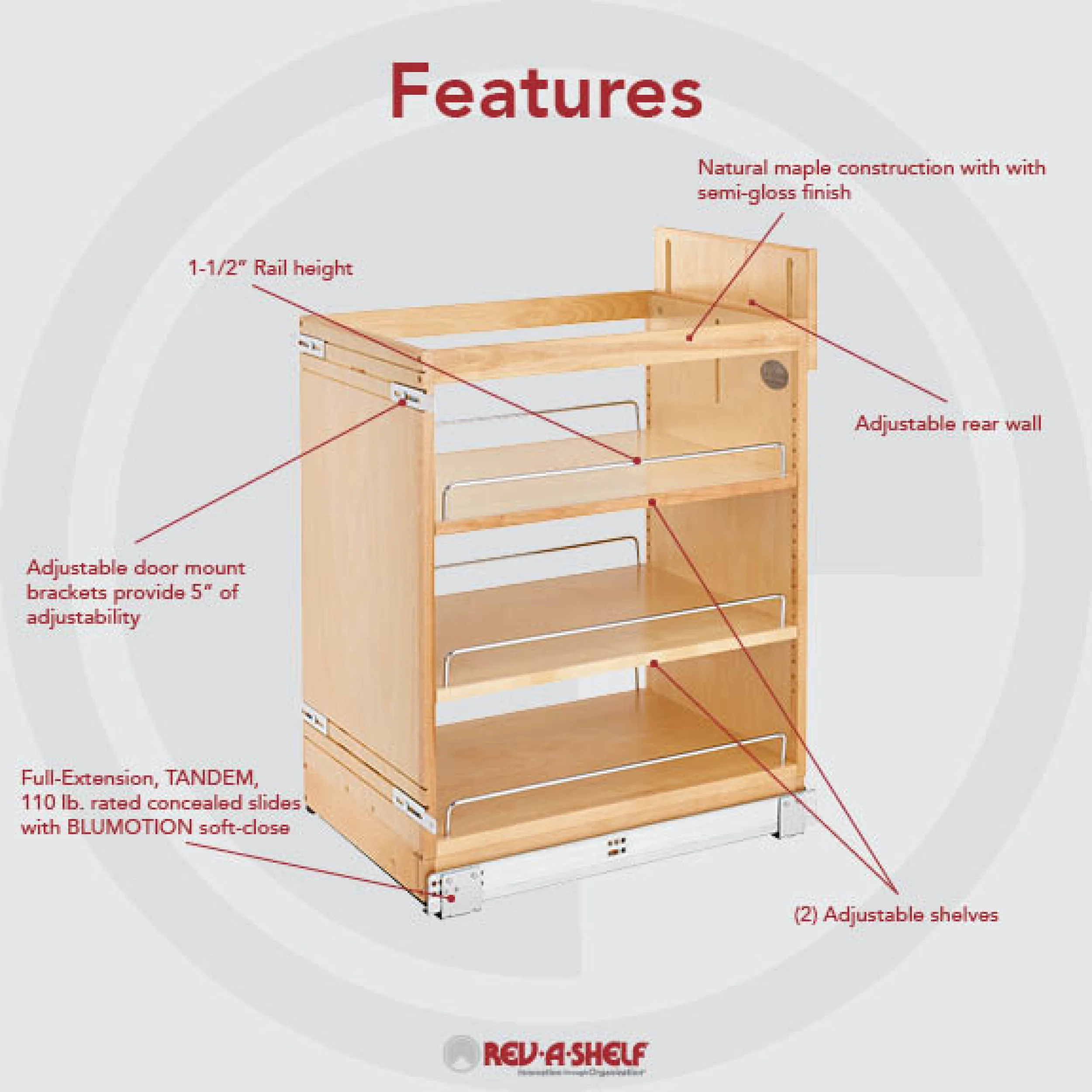 14 in Base Cabinet Organizer Soft-Close Natural 14.75 in (375 mm) W x 21.63 in (549 mm) D x 25.5 in (648 mm) H - Image 3