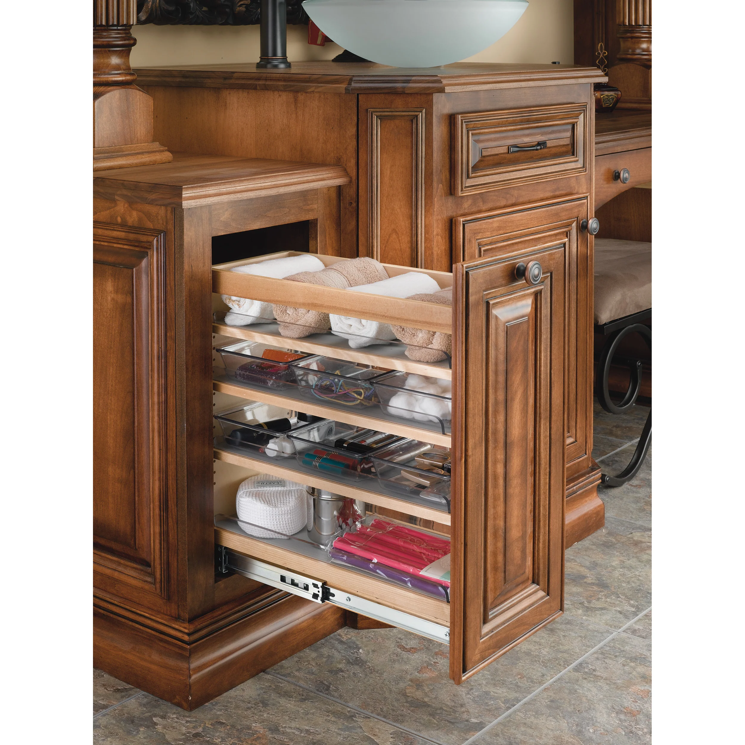 8 in W X 20 in H Wood Vanity Base Organizer w/Soft-Close Natural 8.44 in (214 mm) W x 19.56 in (497 mm) D x 20.38 in (518 mm) H - Image 2