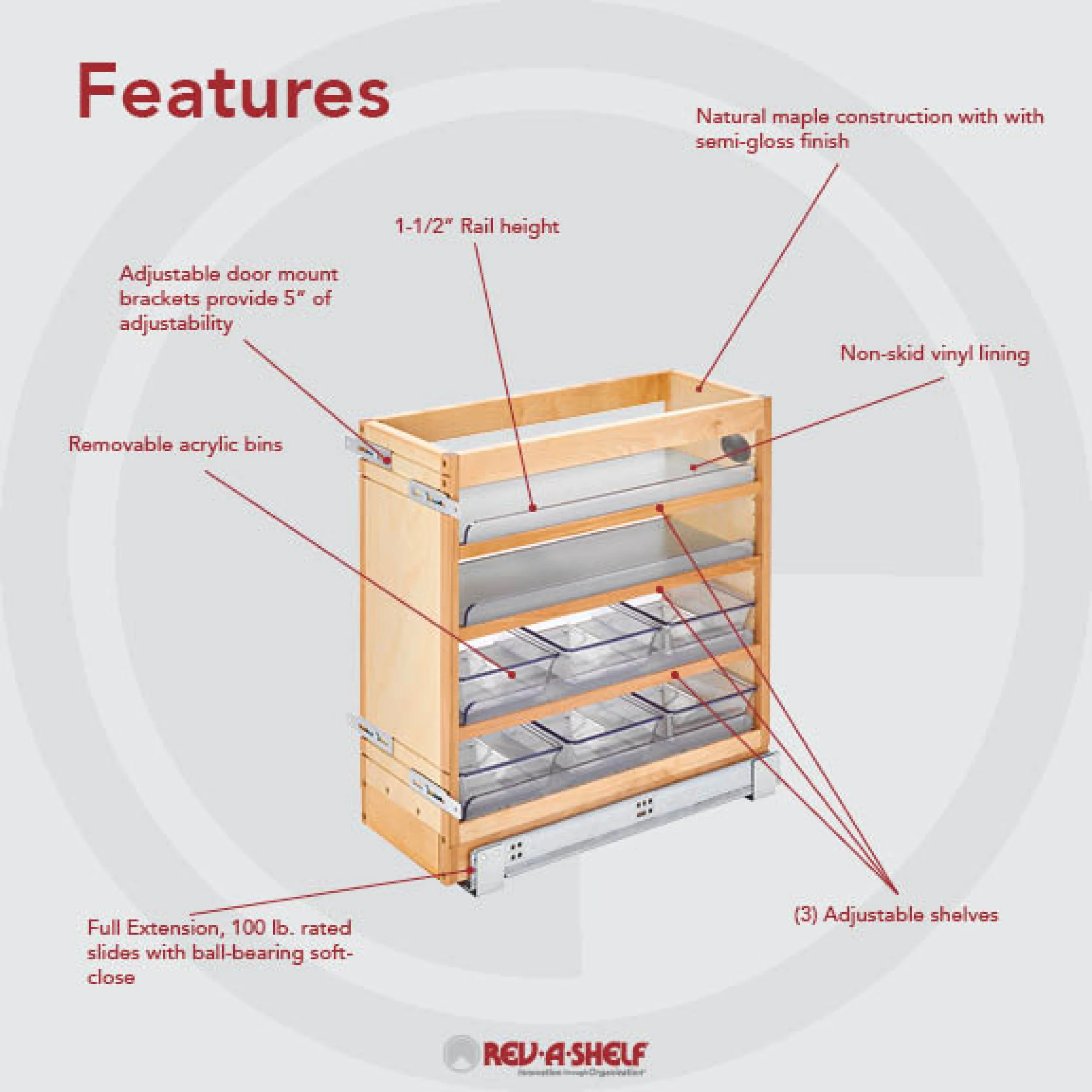 8 in W X 20 in H Wood Vanity Base Organizer w/Soft-Close Natural 8.44 in (214 mm) W x 19.56 in (497 mm) D x 20.38 in (518 mm) H - Image 5