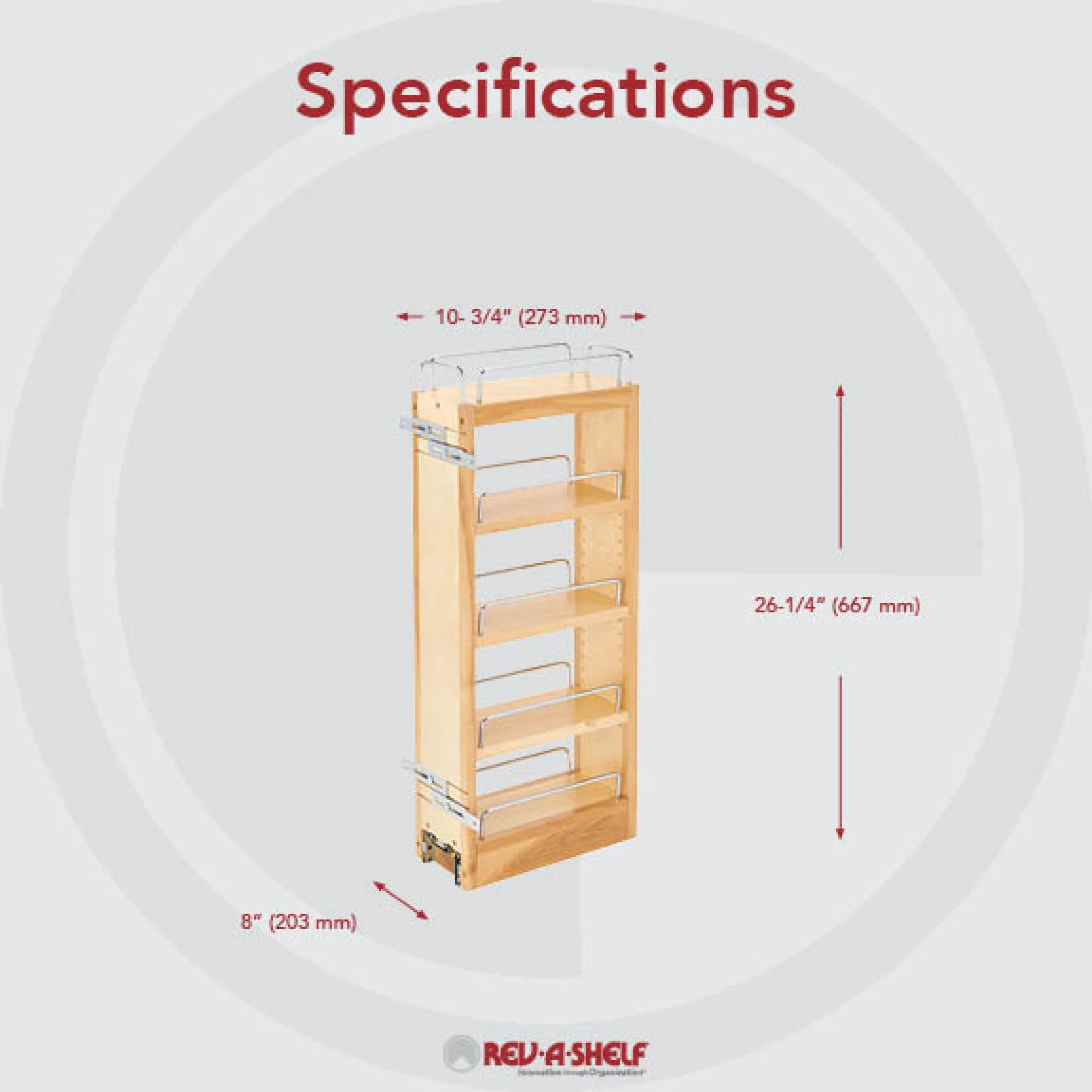 8 in Wood Pull Out Wall Cabinet Organizer Natural  8 in (203 mm) W x 10.75 in (273 mm) D x 26.25 in (667 mm) H - Image 6