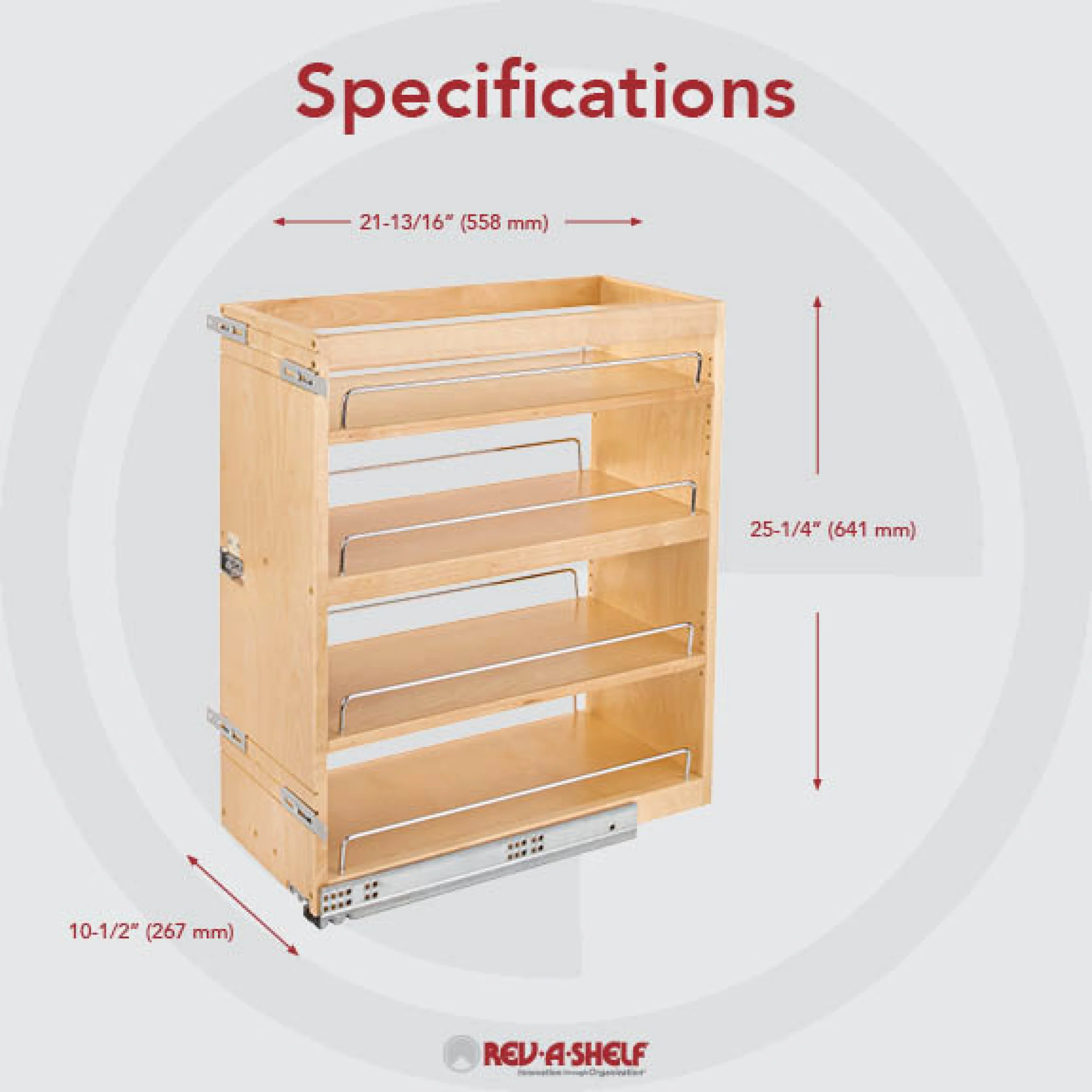 10.5 in Base Cabinet Organizer Soft-Close Natural  10.5 in (267 mm) W x 21.81 in (554 mm) D x 25.25 in (641 mm) H - Image 7