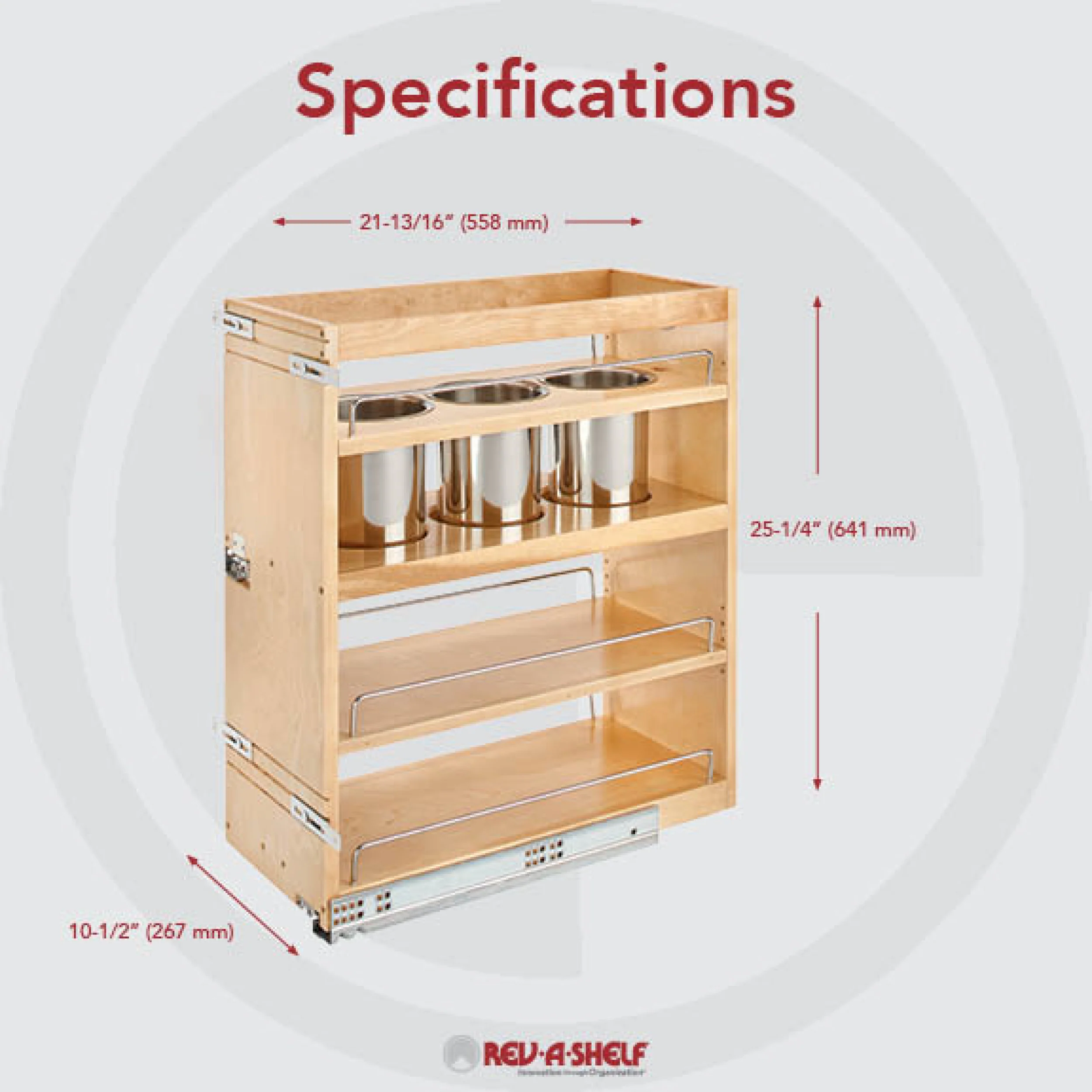 10.5 in Base Cabinet Organizer w/ 3 Utensil Bins Natural 10.5 in (267 mm) W x 21.81 in (554 mm) D x 25.25 in (641 mm) H - Image 3