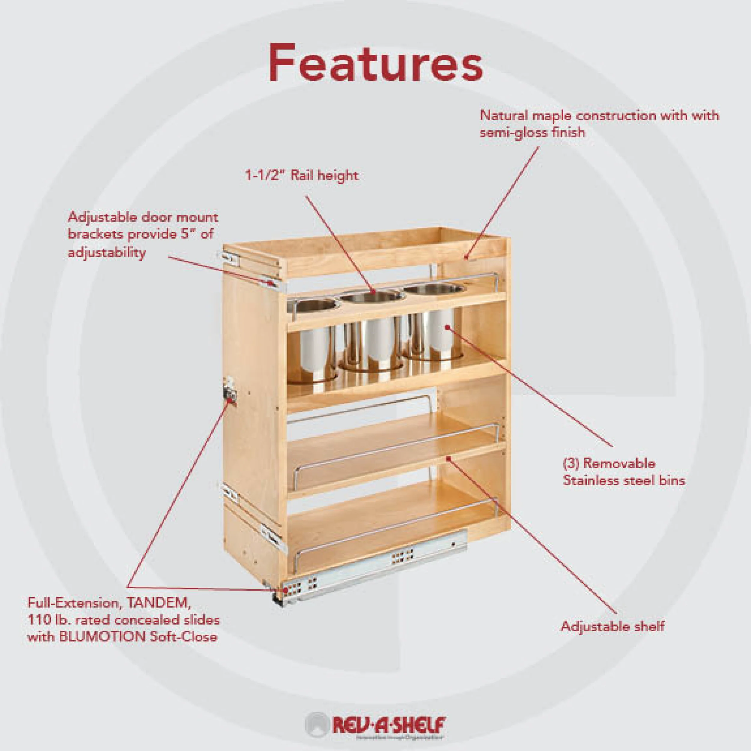 10.5 in Base Cabinet Organizer w/ 3 Utensil Bins Natural 10.5 in (267 mm) W x 21.81 in (554 mm) D x 25.25 in (641 mm) H - Image 5
