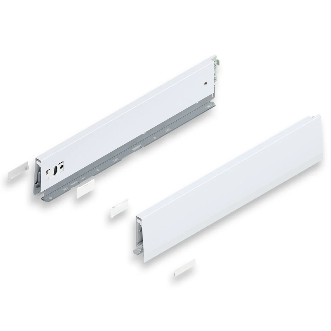 MERIVOBOX SILK WHITE drawer side, height M (91 mm), NL=450 mm, right+left