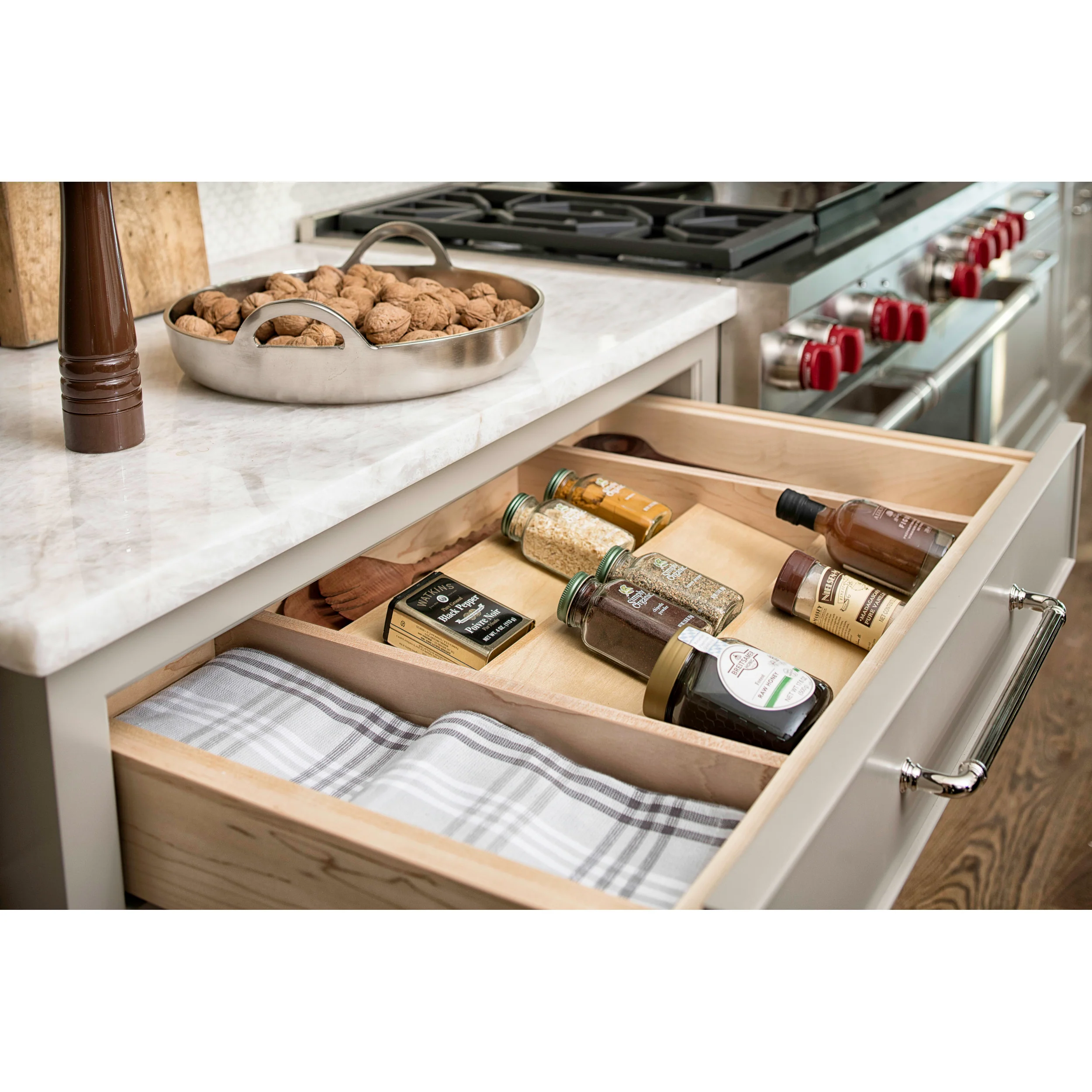 16 in Wood Spice Drawer Insert Natural 16 in (406 mm) W x 19.75 in (502 mm) D x 1.55 in (39 mm) H