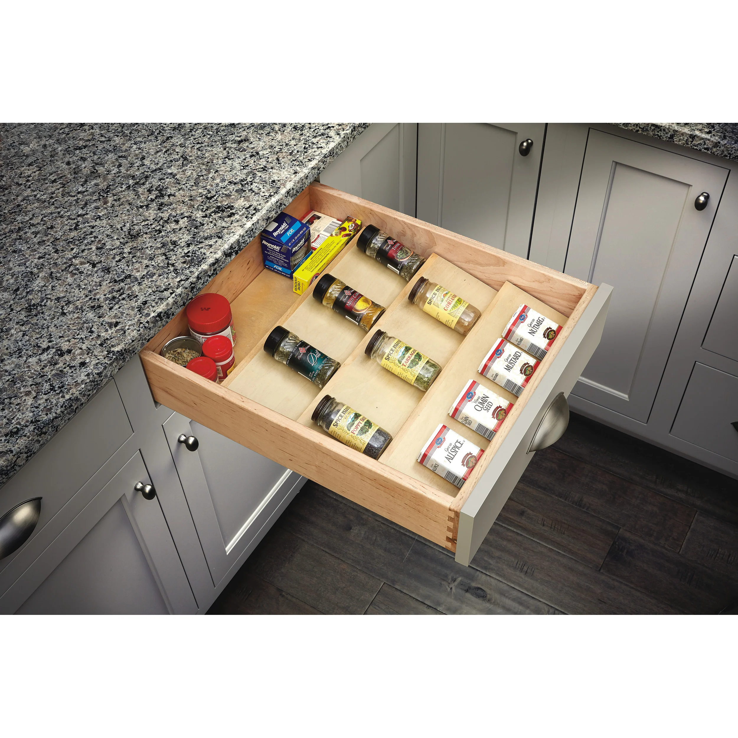 16 in Wood Spice Drawer Insert Natural 16 in (406 mm) W x 19.75 in (502 mm) D x 1.55 in (39 mm) H - Image 2