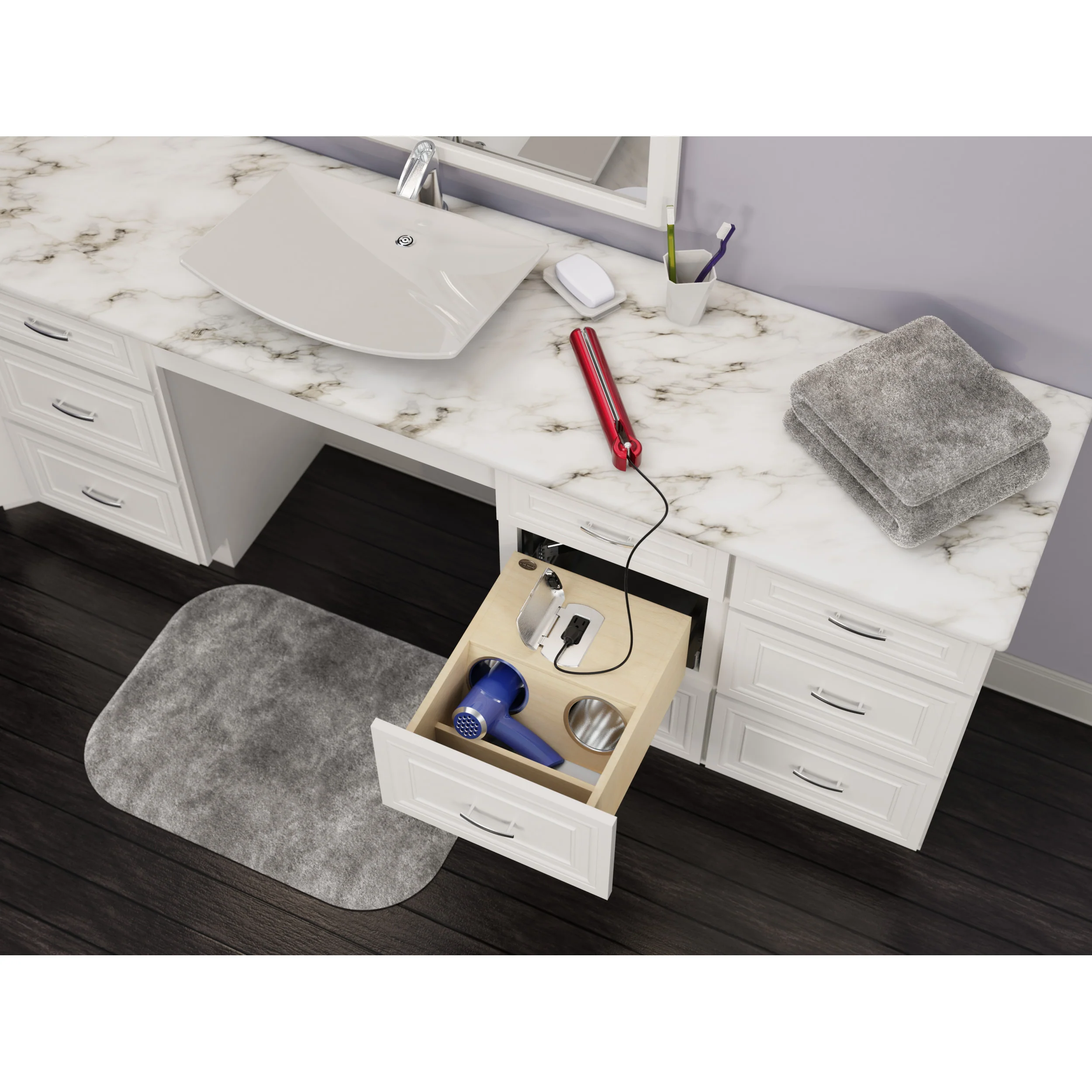16.5 in Vanity Outlet Drawer Natural for 18". 15 in (381 mm) W x 20.81 in (529 mm) D x 8.93 in (227 mm) H