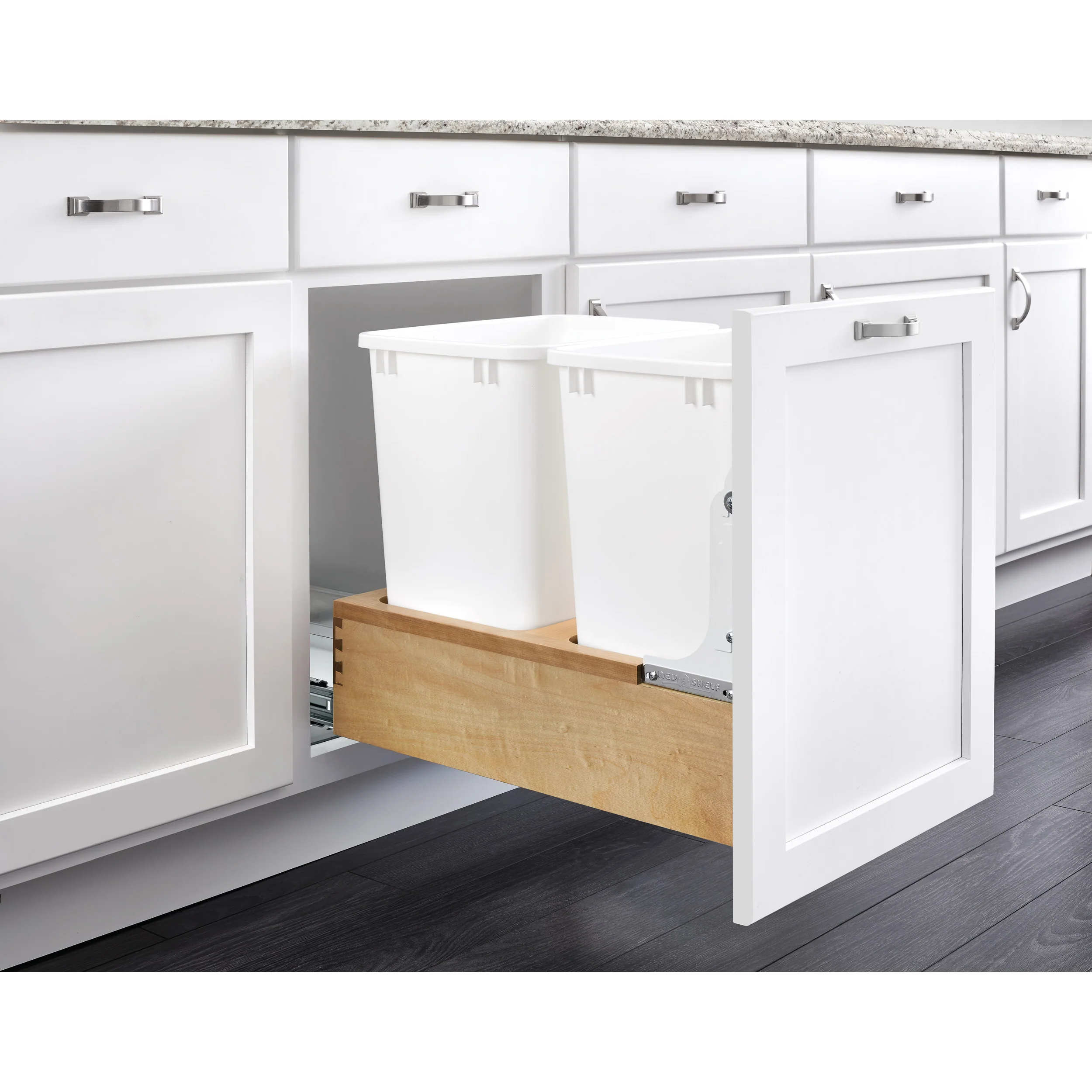 Double 35 Qrt Pull-Out Waste Container Natural  14.25 in (362 mm) W x 21.75 in (552 mm) D x 19.25 in (489 mm) H - Image 2