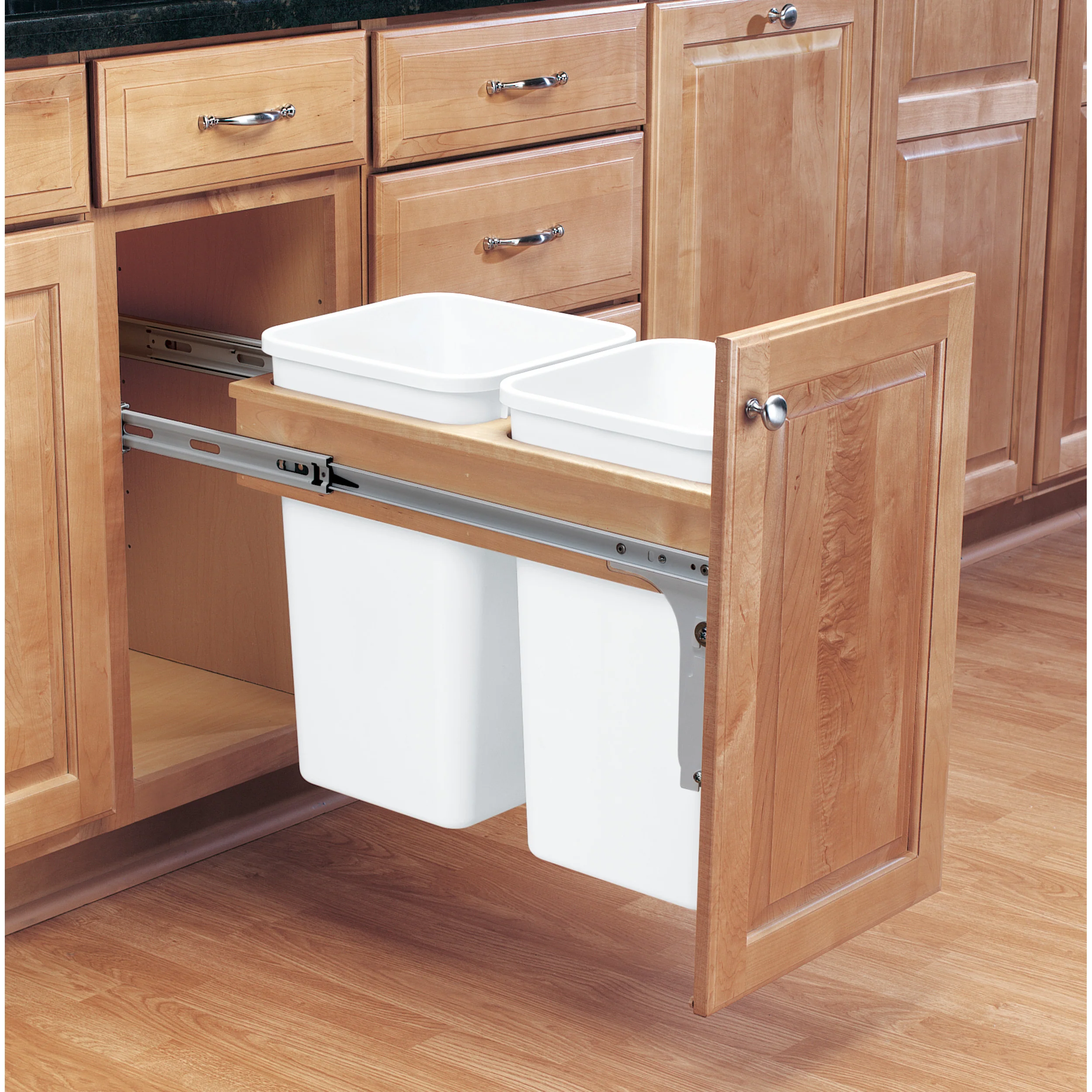 Double 27 Qrt Top mount Waste Container (1-1/2" faceframe) Natural 12 in (305 mm) W x 23.25 in (591 mm) D x 17.75 in (451 mm) H - Image 4