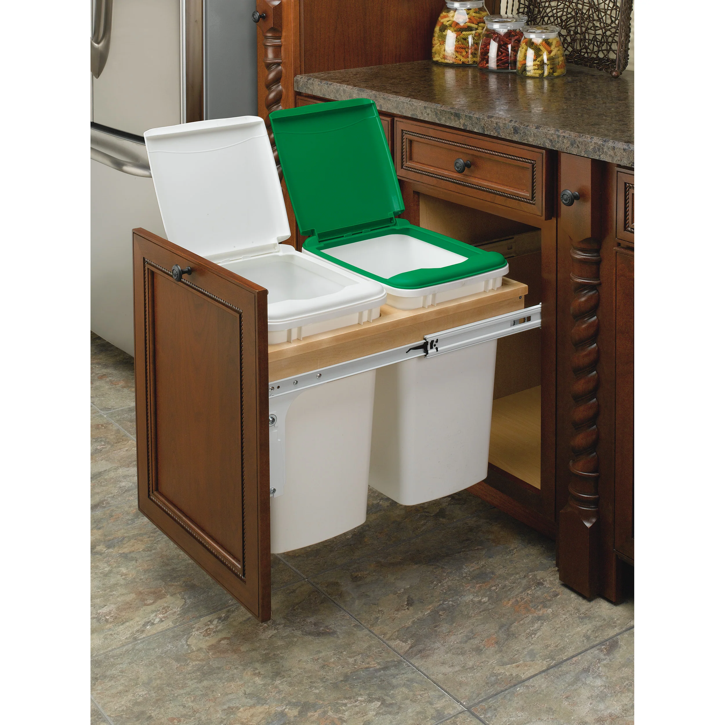 Double 35 Qrt Top mount Waste Container (1-1/2" faceframe) Natural  15 in (381 mm) W x 22.5 in (572 mm) D x 17.88 in (454 mm) H - Image 2