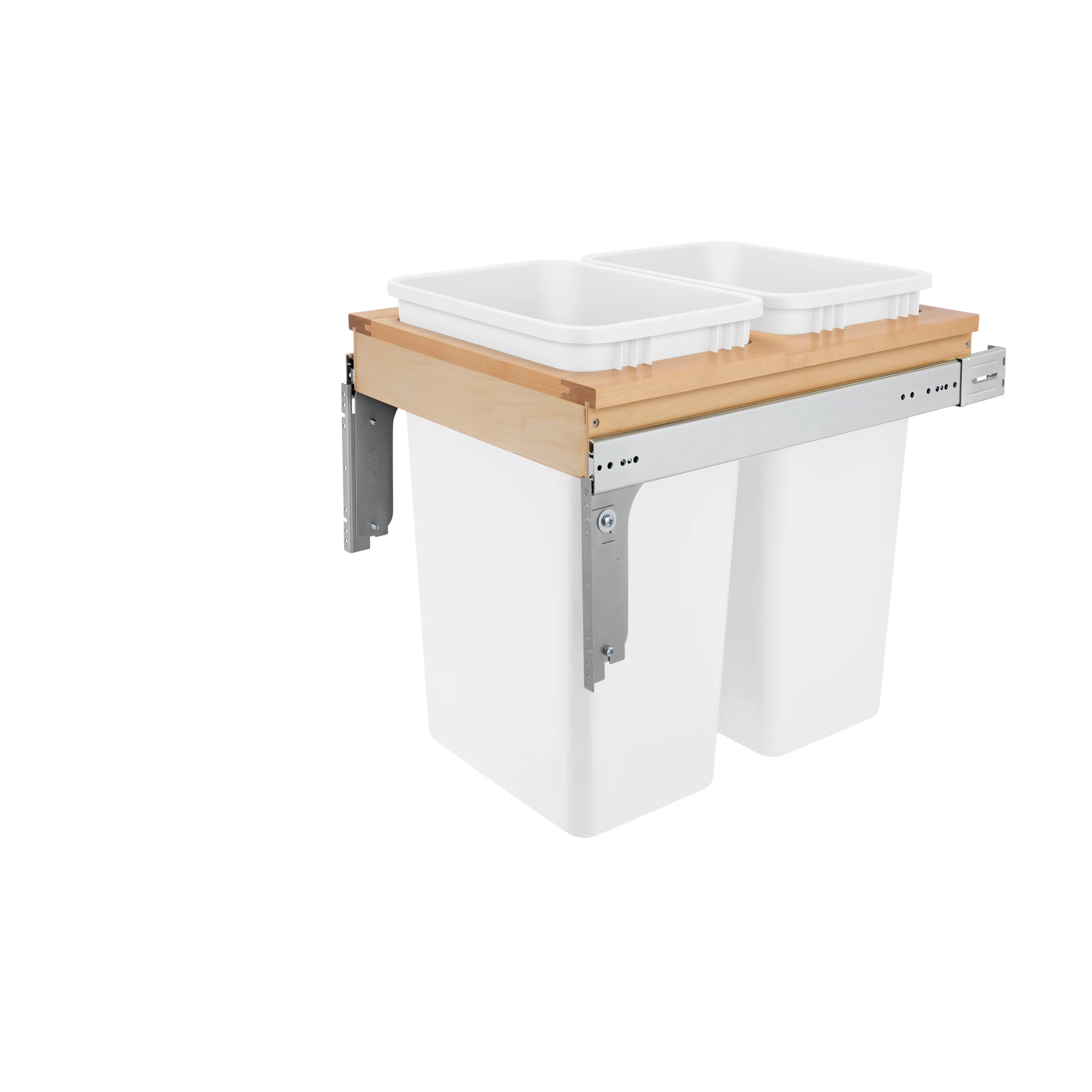 Double 50 Qrt Top mount Waste Container (1-1/2" faceframe) Natural 18 in (457 mm) W x 23.25 in (591 mm) D x 21.75 in (552 mm) H
