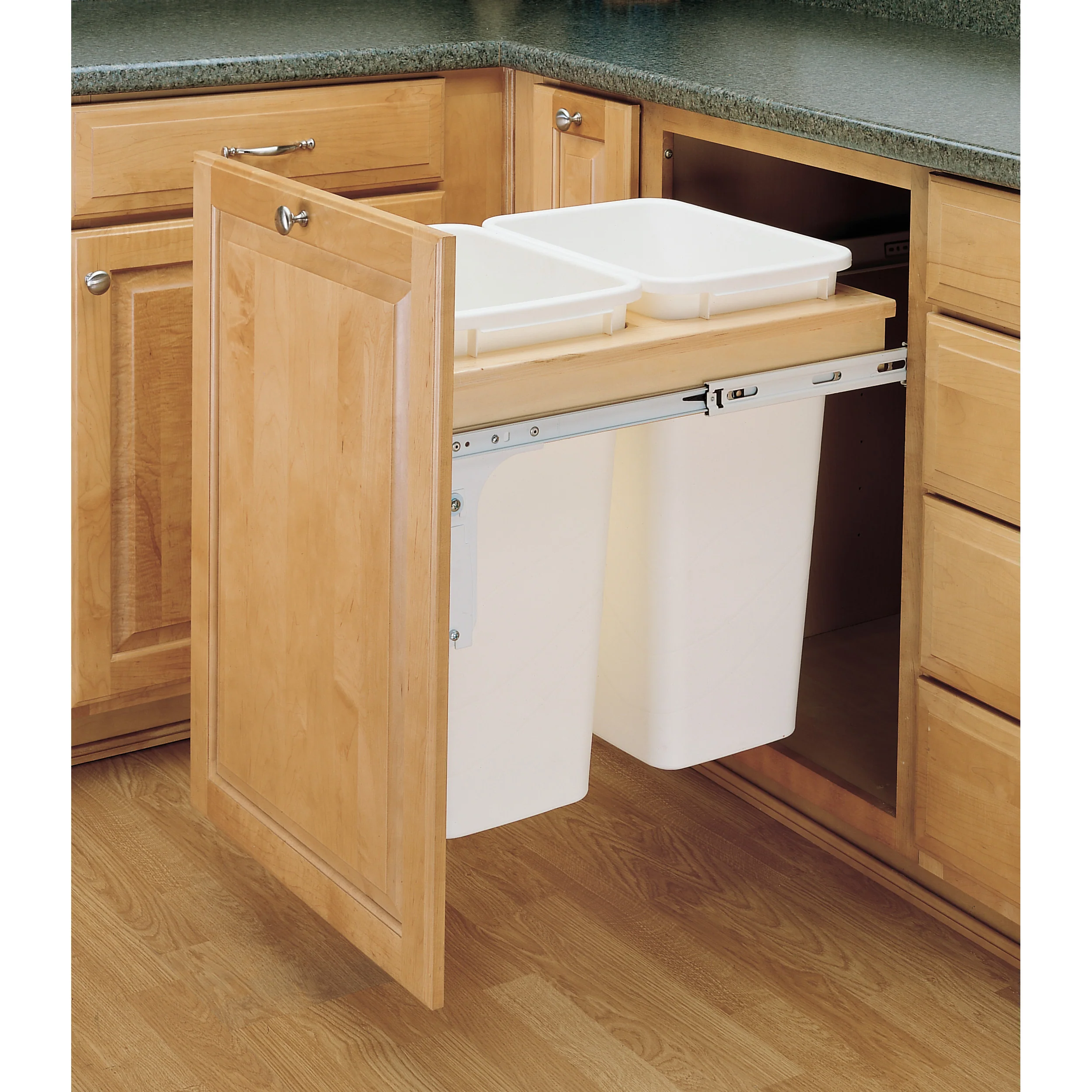 Double 50 Qrt Top mount Waste Container (1-1/2" faceframe) Natural 18 in (457 mm) W x 23.25 in (591 mm) D x 21.75 in (552 mm) H - Image 2