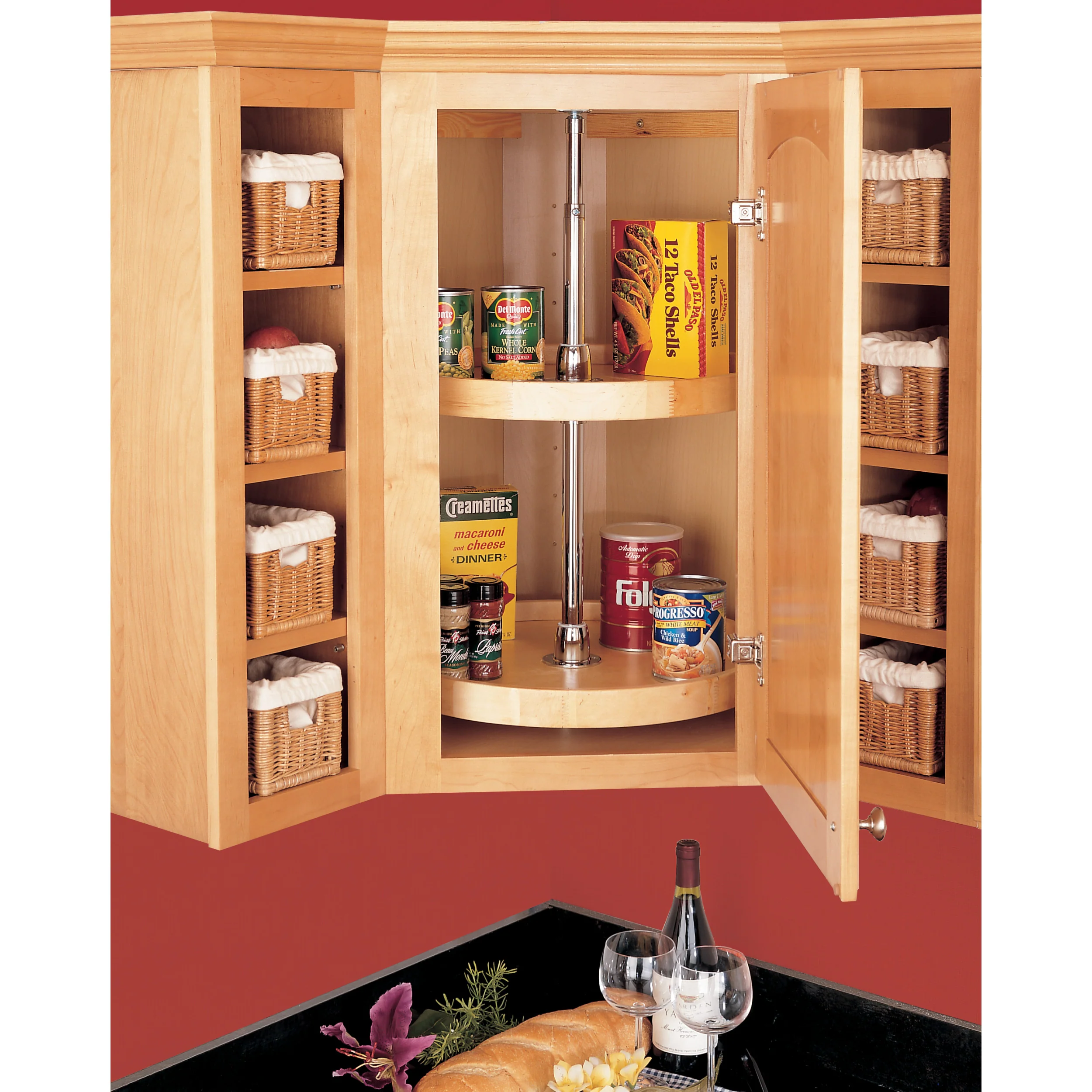 18 in Wood Full Circle Lazy Susans 2-Shelf Natural 18 in (457 mm) W x 18 in (457 mm) D x 26 in (660 mm) H
