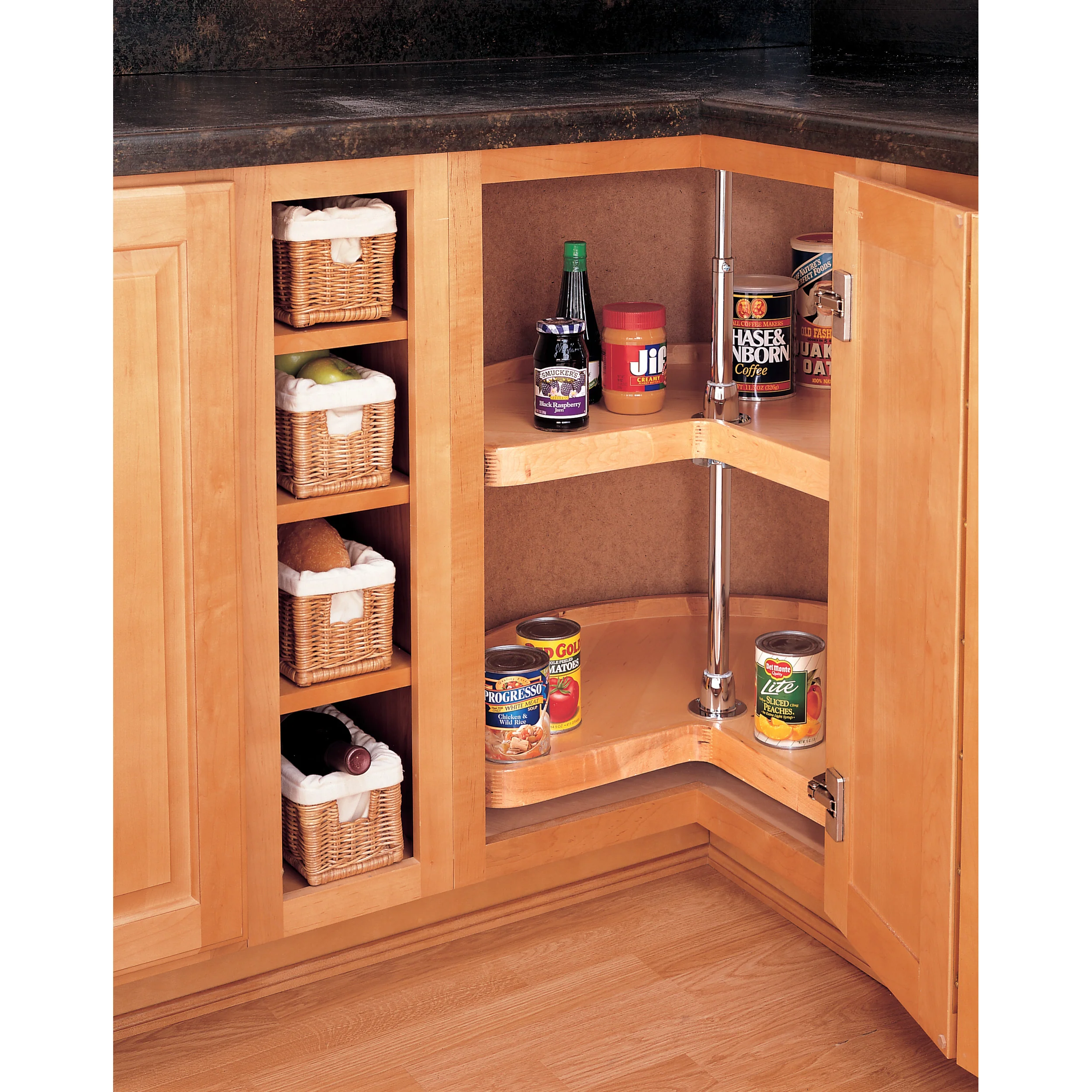 28 in Wood Kidney Lazy Susans 2-Shelf Natural  28 in (711 mm) W x 28 in (711 mm) D x 26 in (660 mm) H - Image 3