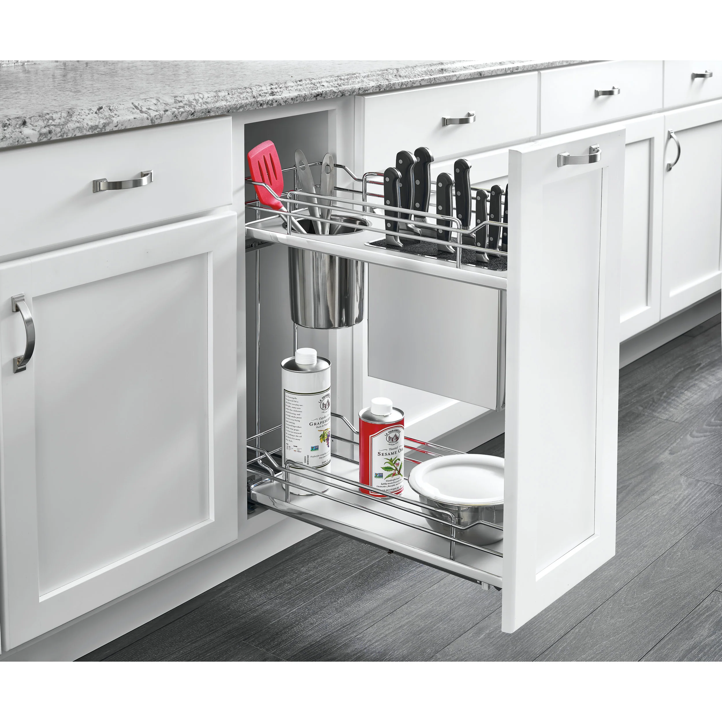 Two-Tier Knife Organizer with Blum Soft-Close Gray  11.75 in (298 mm) W x 21.69 in (551 mm) D x 24 in (610 mm) H