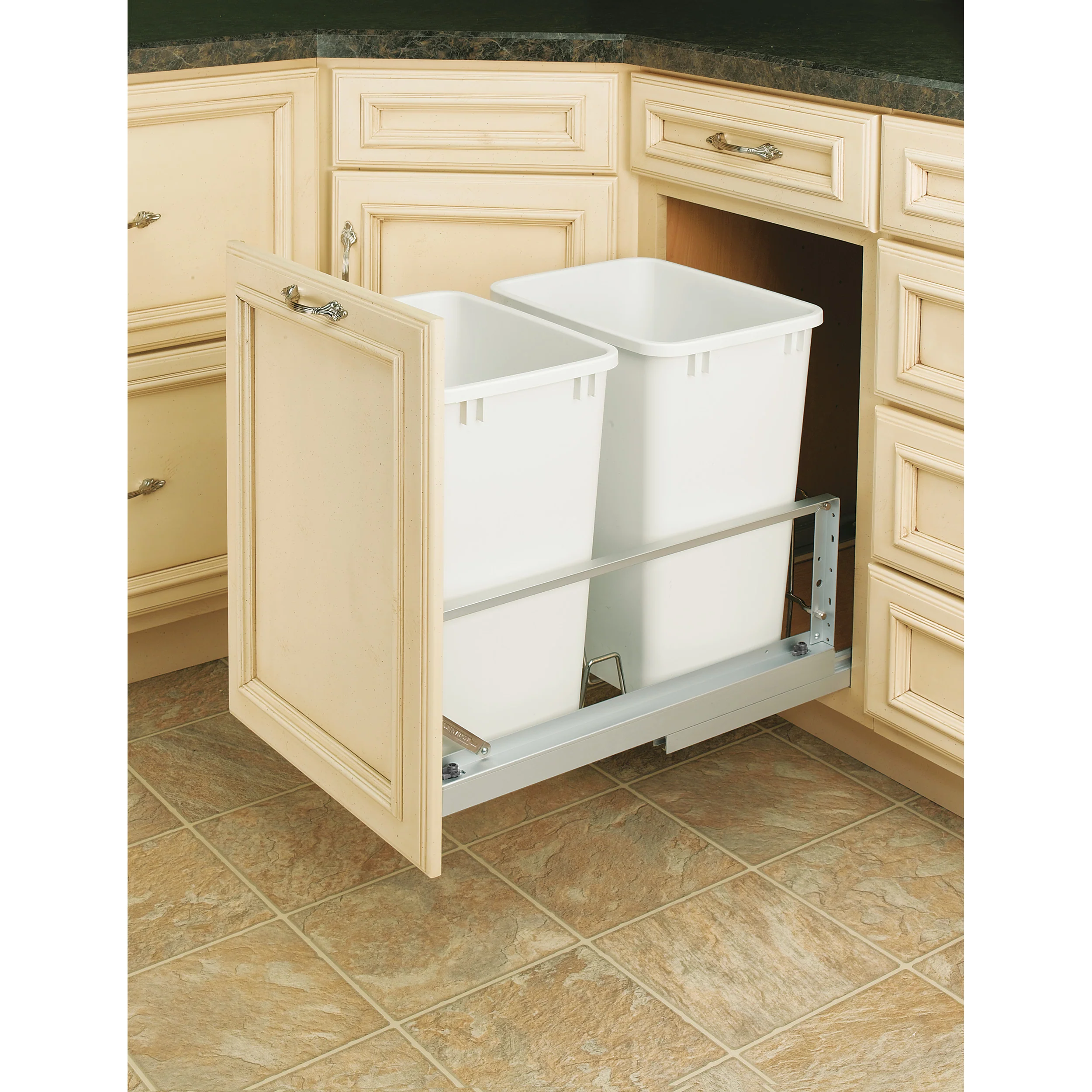 Double 35 Qrt Pull-Out Waste Containers White  14.81 in (376 mm) W x 21.88 in (556 mm) D x 19.25 in (489 mm) H