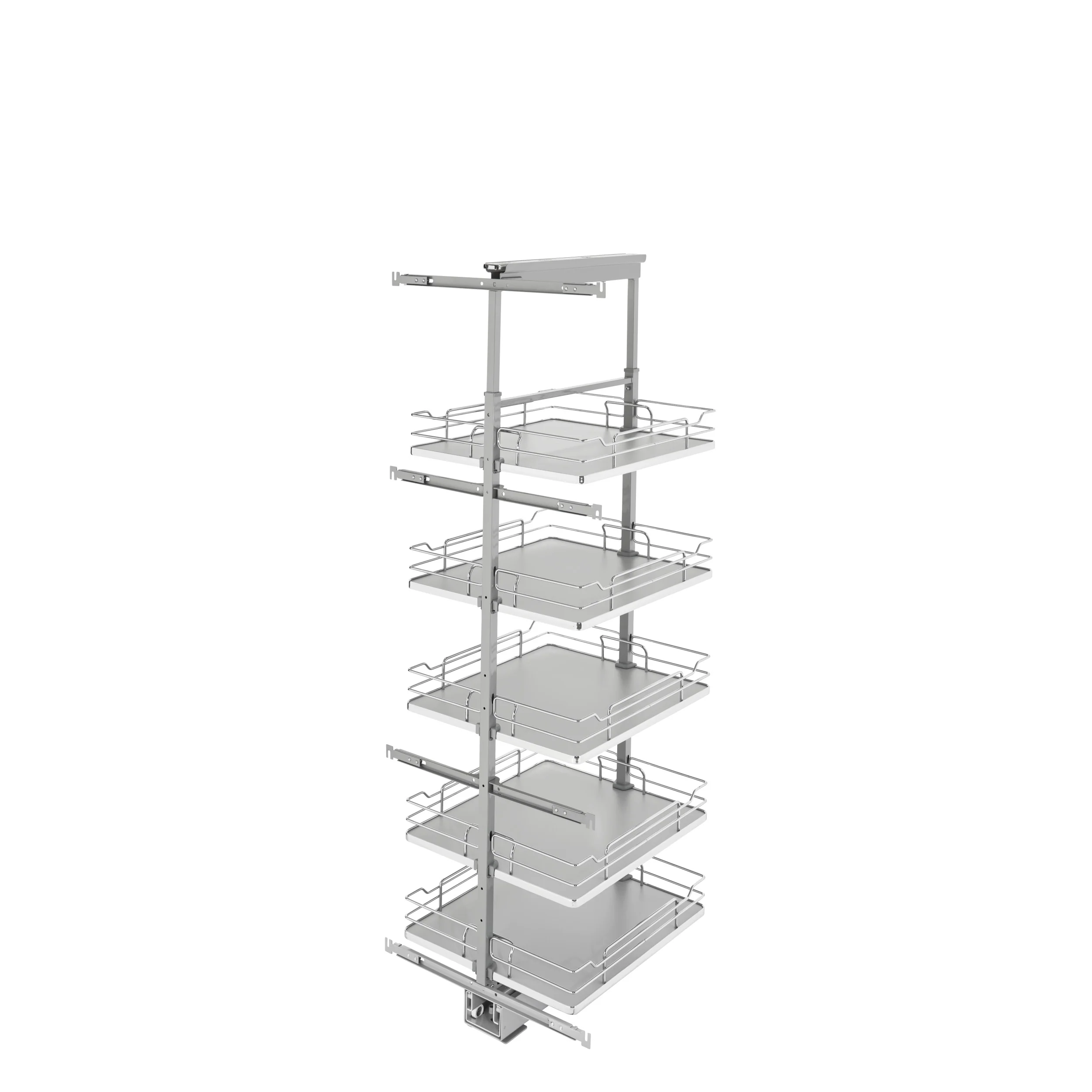 19 in Chrome Solid Bottom Pantry Pullout Soft Close Gray 19.25 in (489 mm) W x 21.69 in (551 mm) D x 58.25 in (1480 mm) H