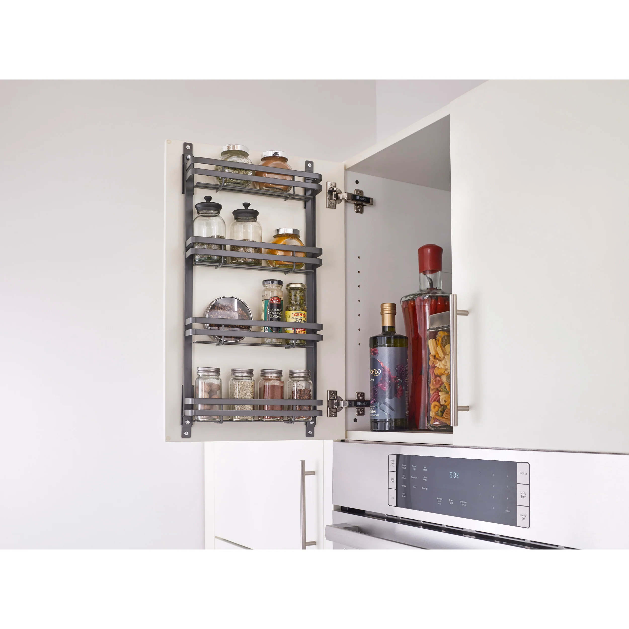 Medium Flat Metal Door mount Spice Rack Orion Gray  10.63 in (270 mm) W x 2.48 in (63 mm) D x 23.35 in (593 mm) H - Image 4