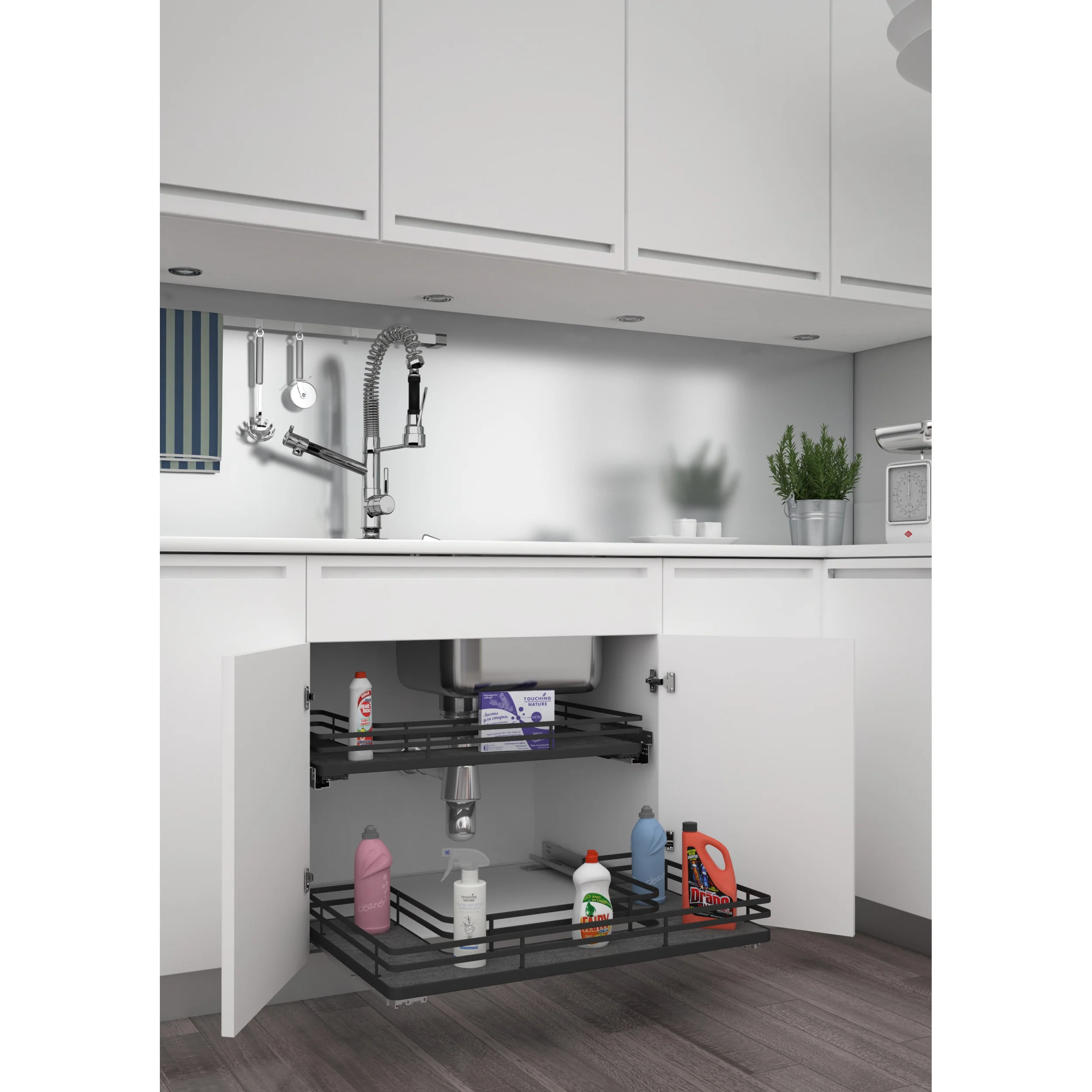 30 in Orion Gray U-Shaped Solid Bottom Pull Out w/ Soft-Close Gray  29.69 in (754 mm) W x 21.69 in (551 mm) D x 5.75 in (146 mm) H - Image 6