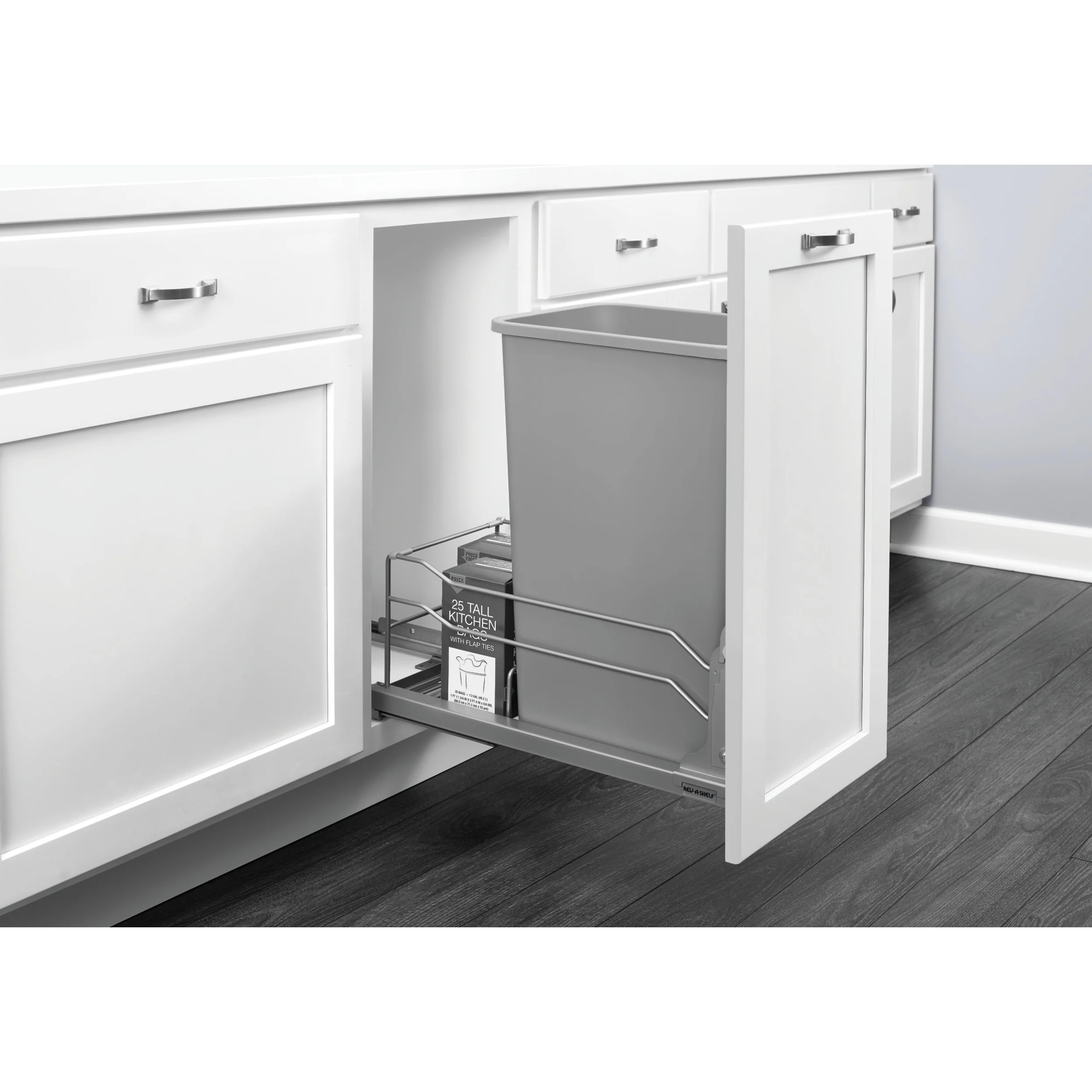 50 Qrt Pull-Out Waste Container Soft-Close Metallic Silver 10.88 in (276 mm) W x 22.25 in (565 mm) D x 22.88 in (581 mm) H - Image 8