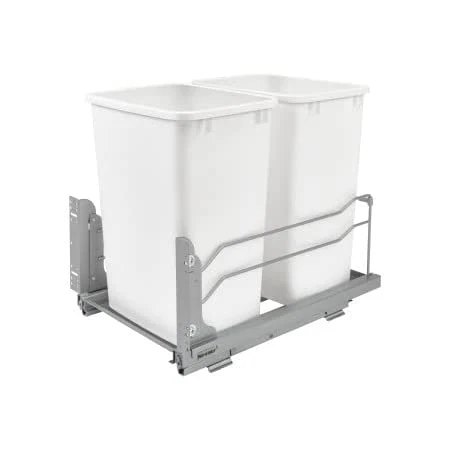 Double 35 Qrt Pull-out Waste Container Soft-Close White  14.38 in (365 mm) W x 22.25 in (565 mm) D x 19 in (483 mm) H - Image 4