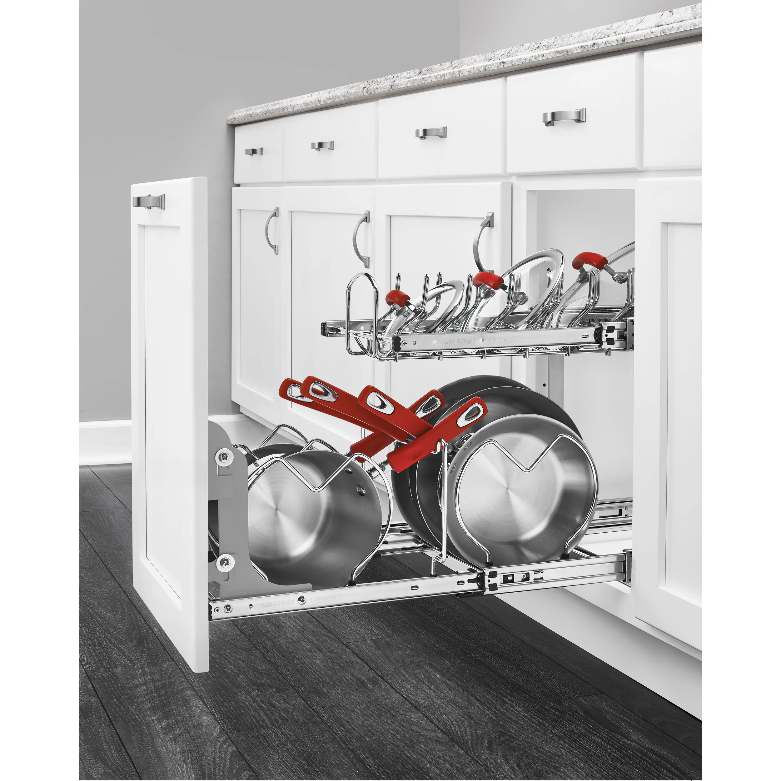21 in Two-Tier Cookware Organizer Chrome 20.75 in (527 mm) W x 22 in (559 mm) D x 18.13 in (461 mm) H