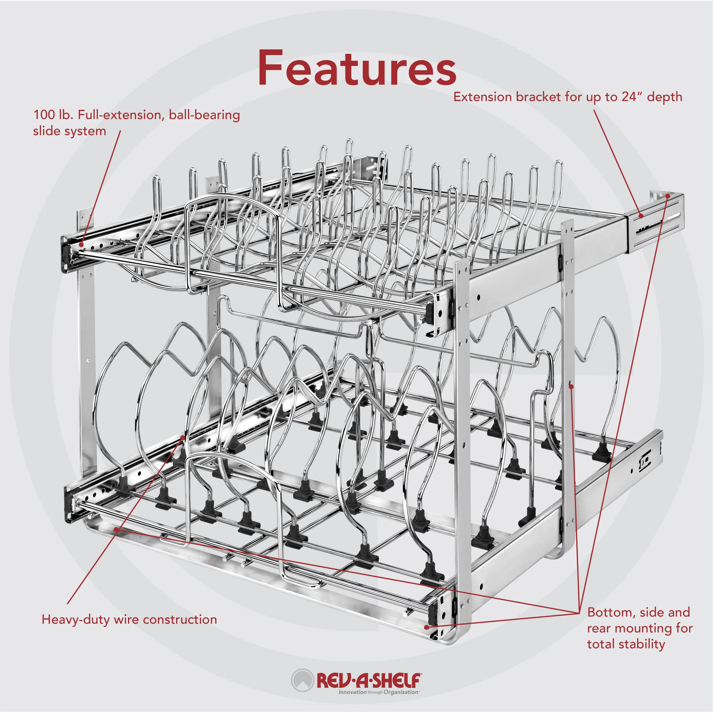 21 in Two-Tier Cookware Organizer Chrome 20.75 in (527 mm) W x 22 in (559 mm) D x 18.13 in (461 mm) H - Image 4
