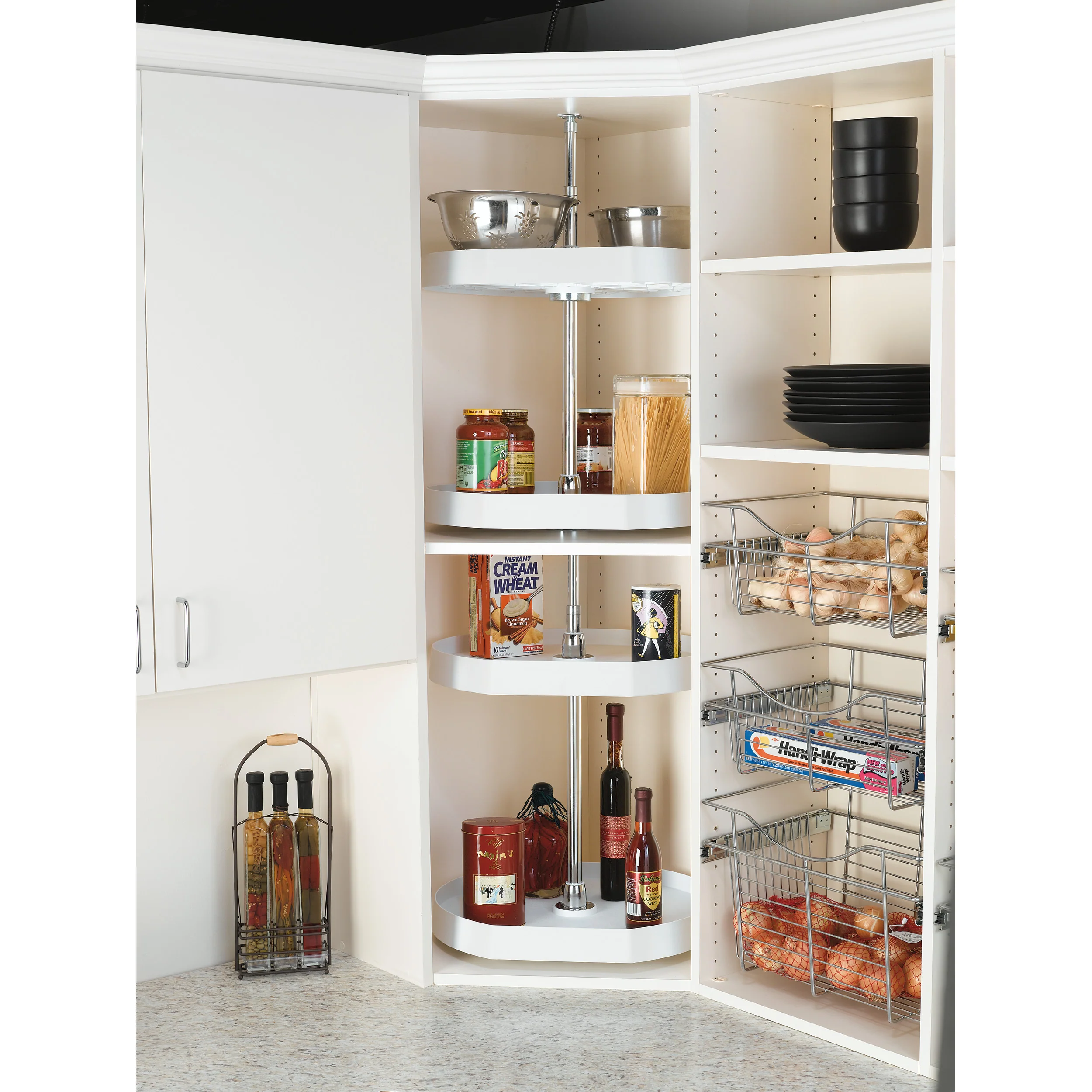 20 in White Polymer D-Shape Lazy Susans 2-Shelf White  20 in (508 mm) W x 20 in (508 mm) D x 26 in (660 mm) H - Image 3