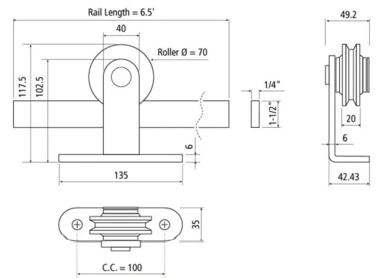 BARN DOOR KIT FLAT R/TOP MNT 6.5FT SS - Image 2
