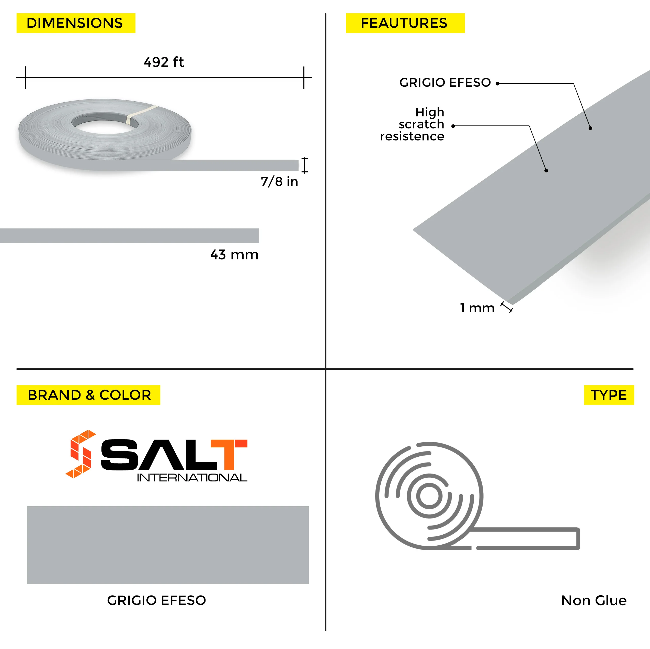 Grigio Efeso PVC Edge Banding (328 ft x 1 mm) - Image 12