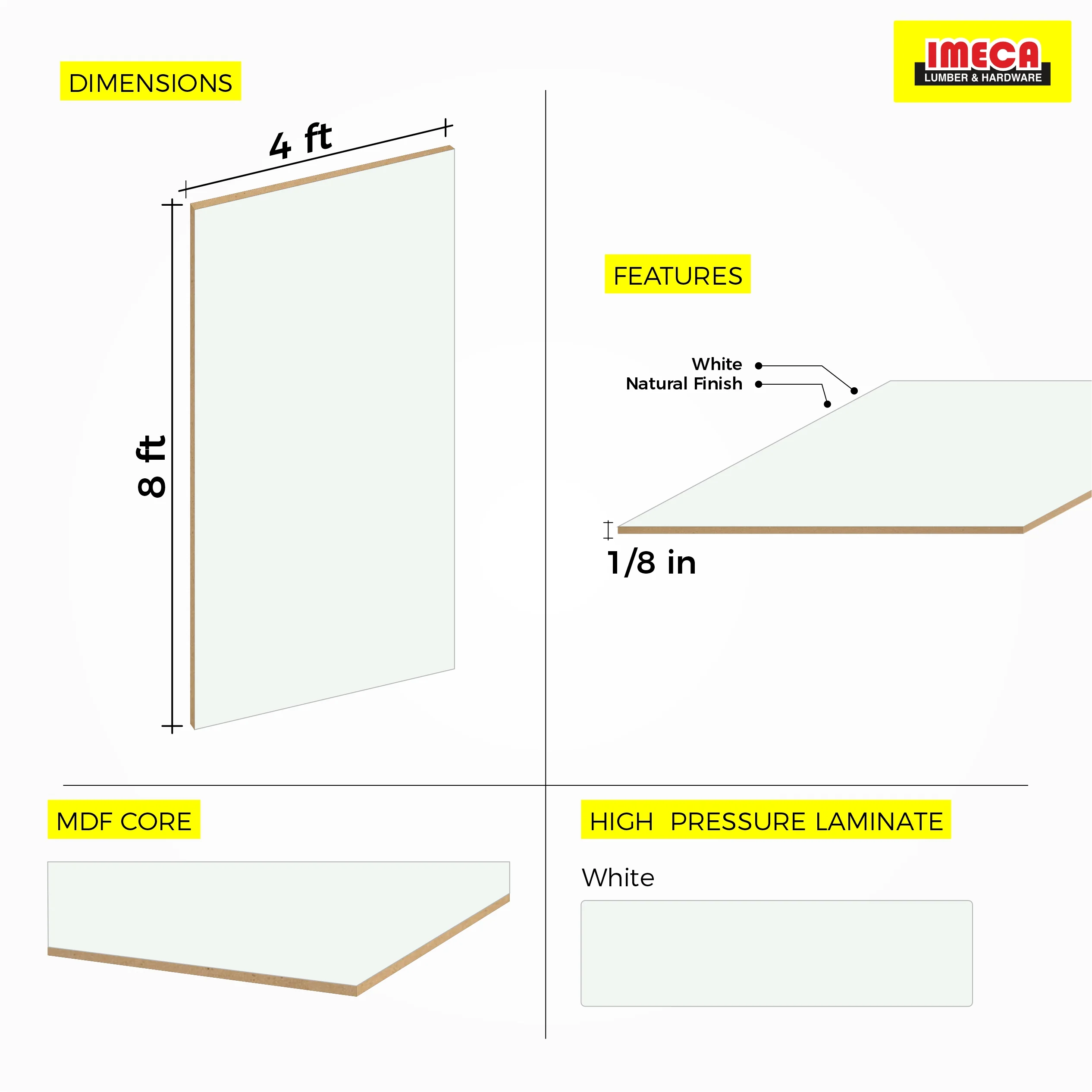 HARDBOARD WHITE ONE SIDE 1/8 4X8 - Image 2
