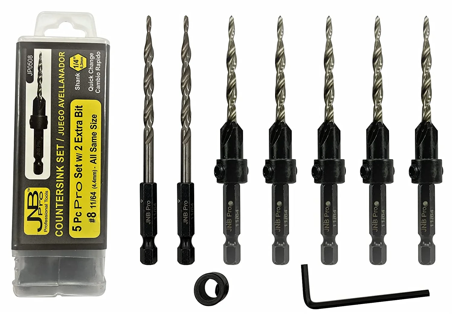 JNB #8 Countersink Drill Bit Set - 5 Pc w/ 2 Extra Bits - Image 6