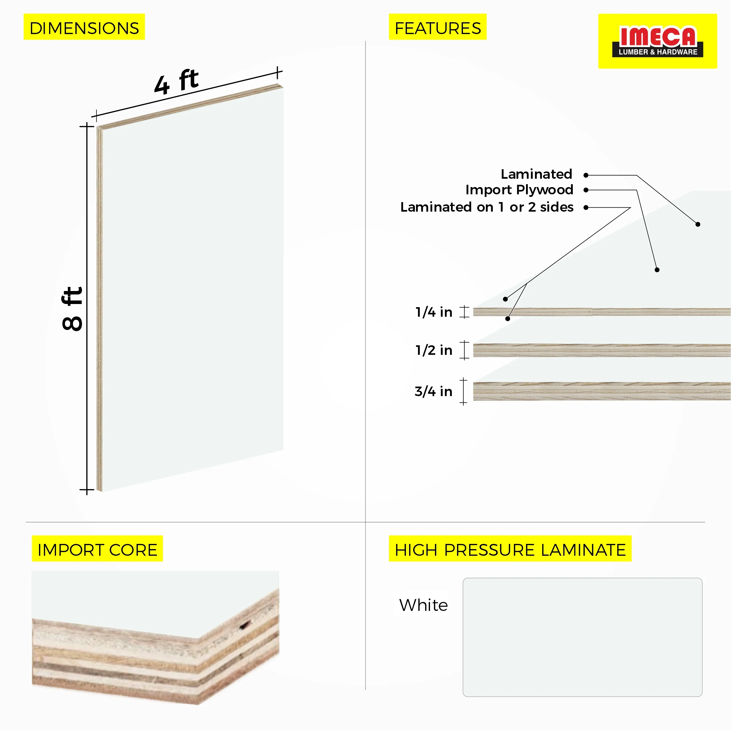 Laminated White Plywood 4 ft x 8 ft (Imported Plywood) - Image 3